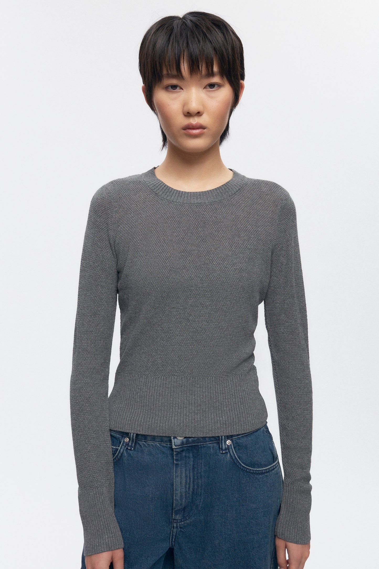 Women's Mesh Rib Longsleeve in Charcoal