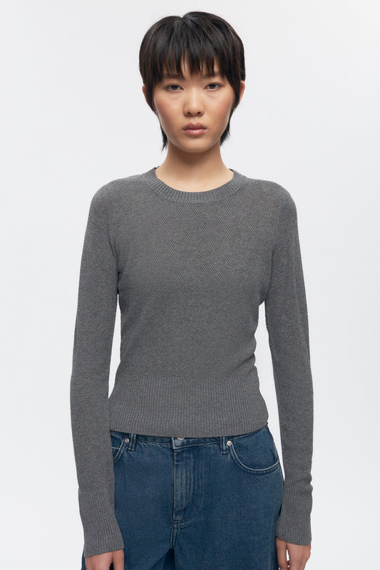 Women's Mesh Rib Longsleeve in Charcoal