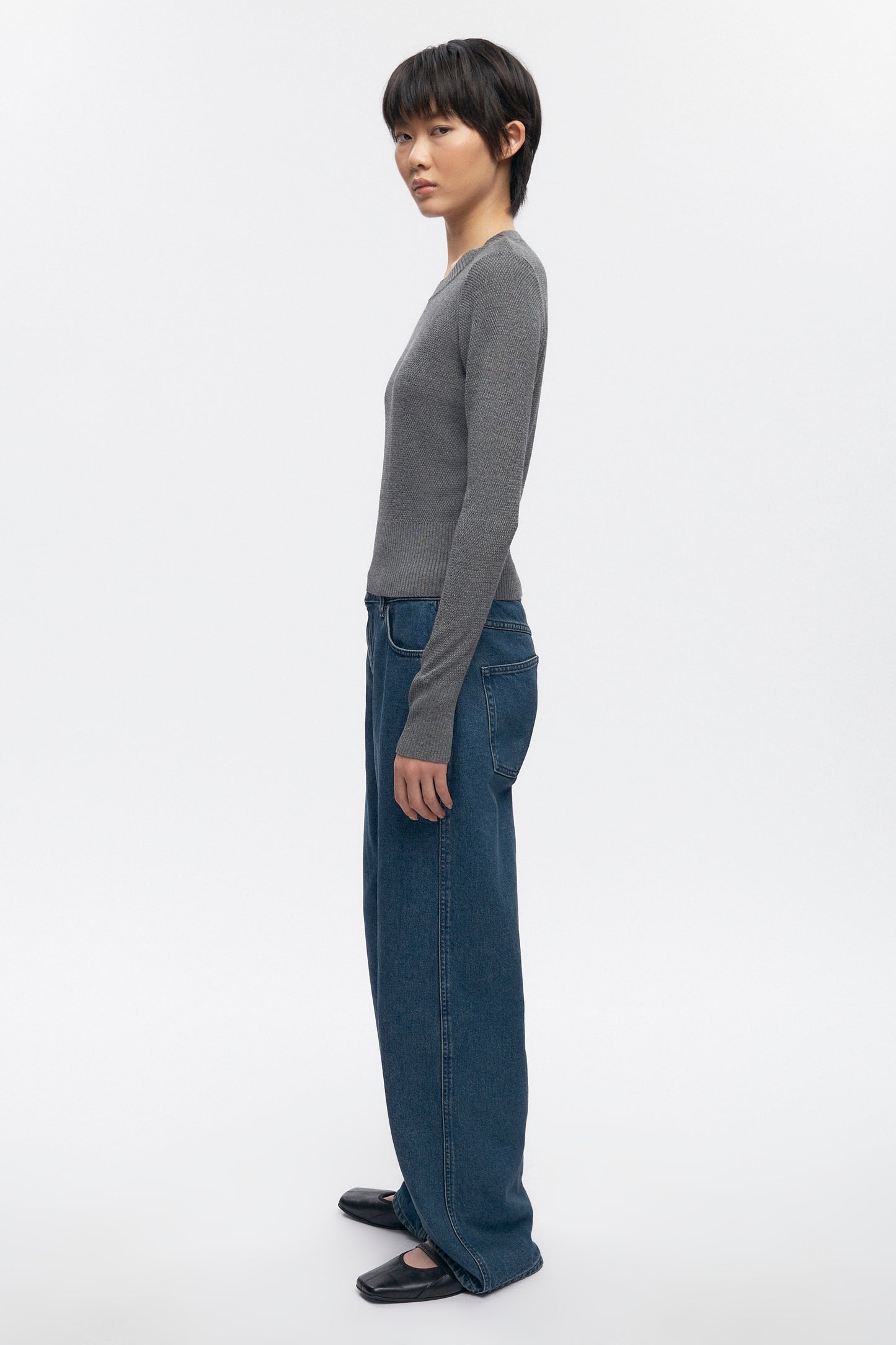 Women's Mesh Rib Longsleeve in Charcoal