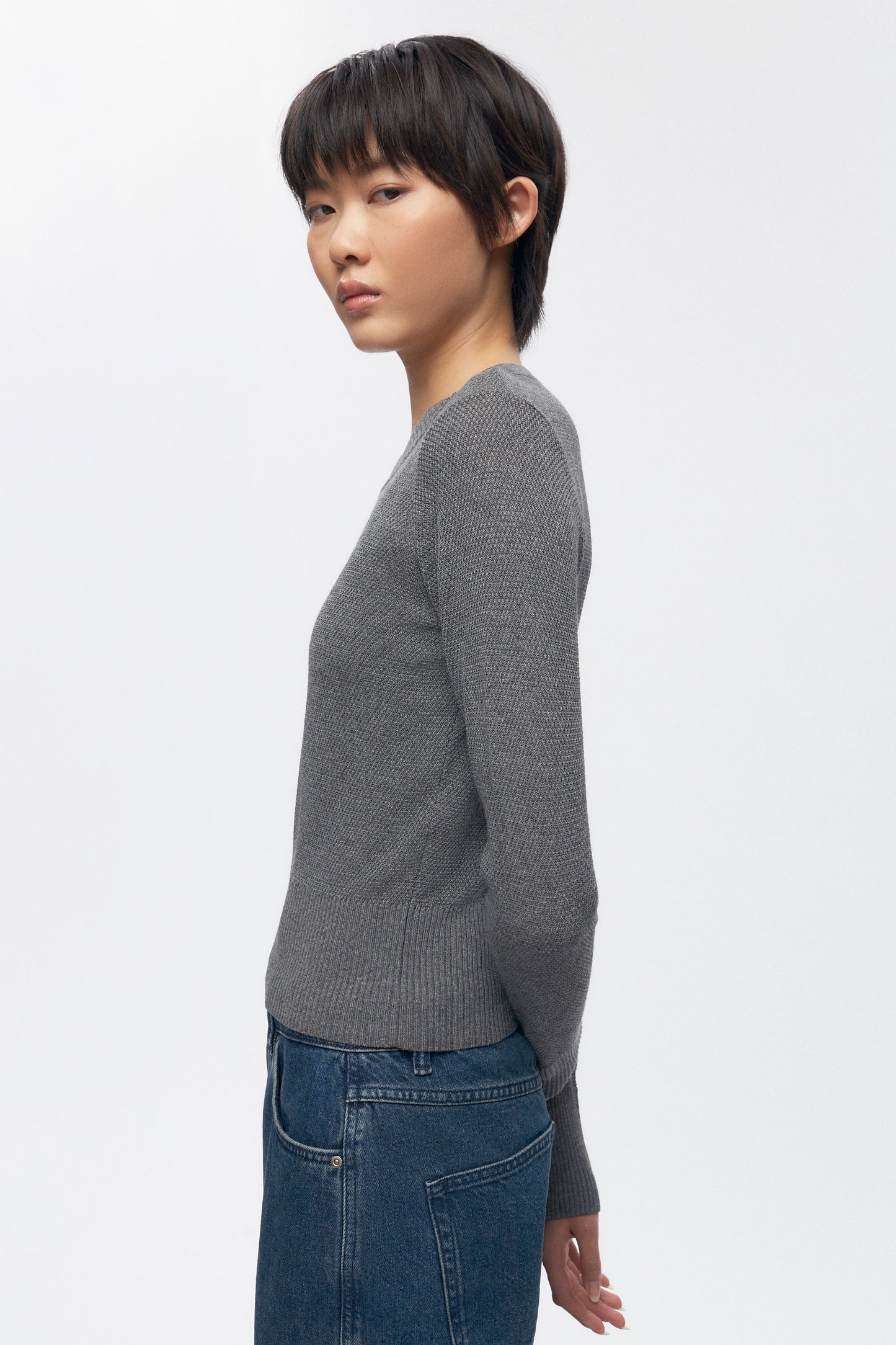 Women's Mesh Rib Longsleeve in Charcoal