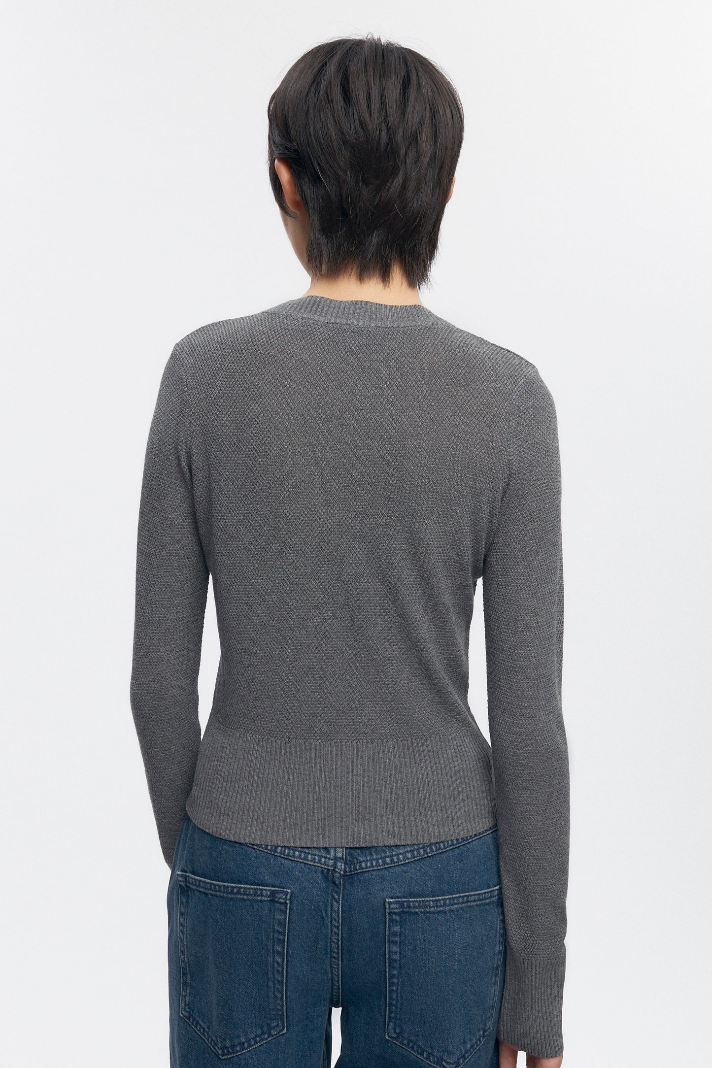Women's Mesh Rib Longsleeve in Charcoal