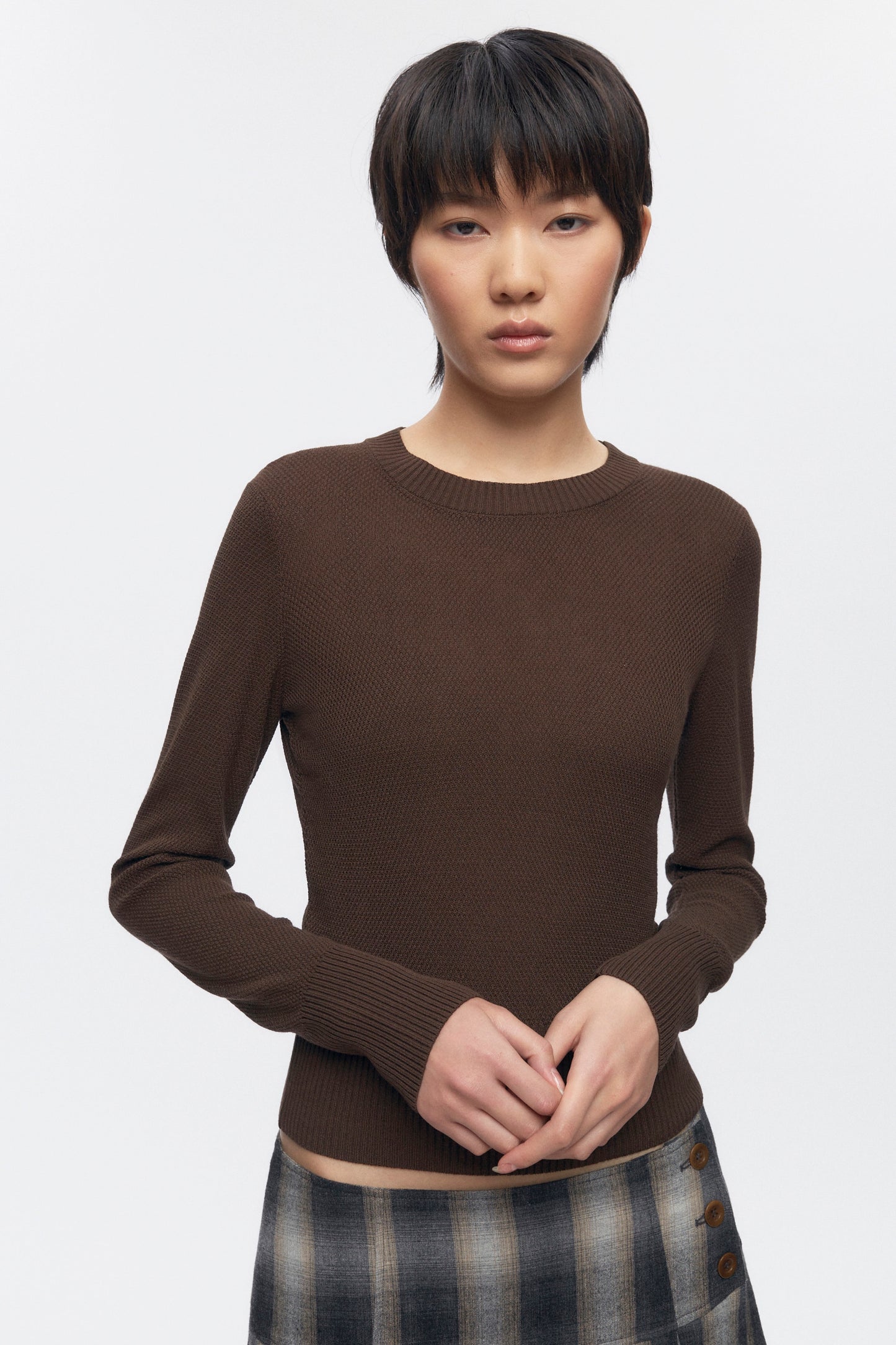Women's Mesh Rib Longsleeve in Cocoa