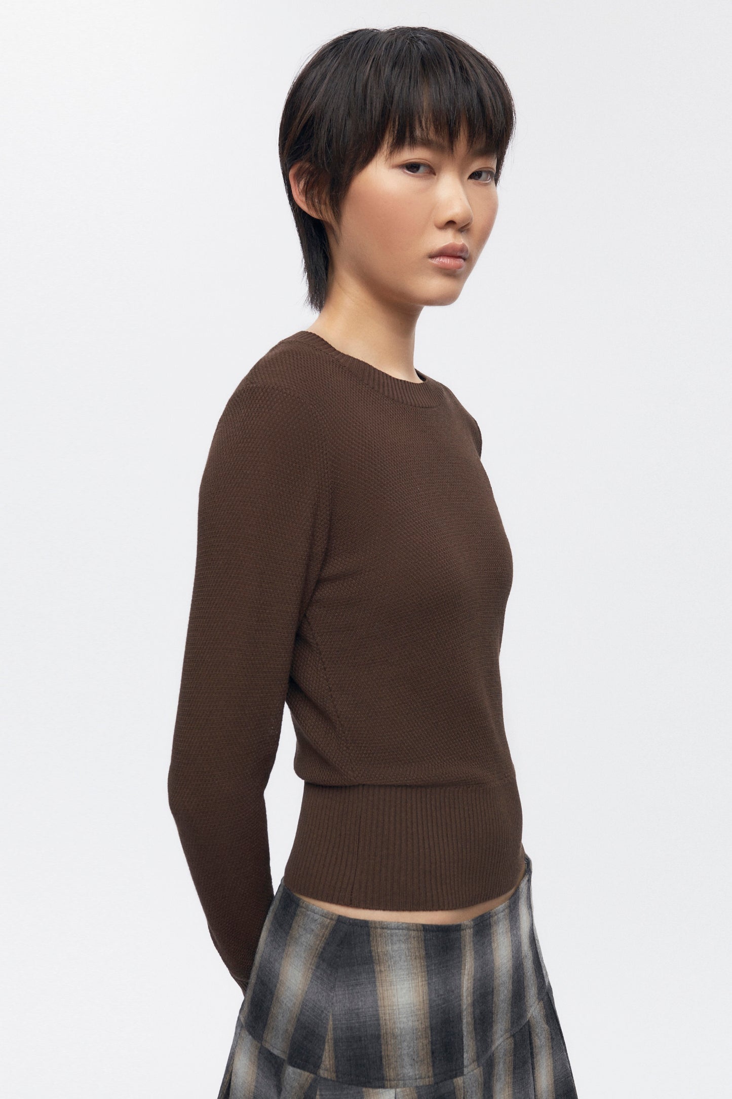Women's Mesh Rib Longsleeve in Cocoa