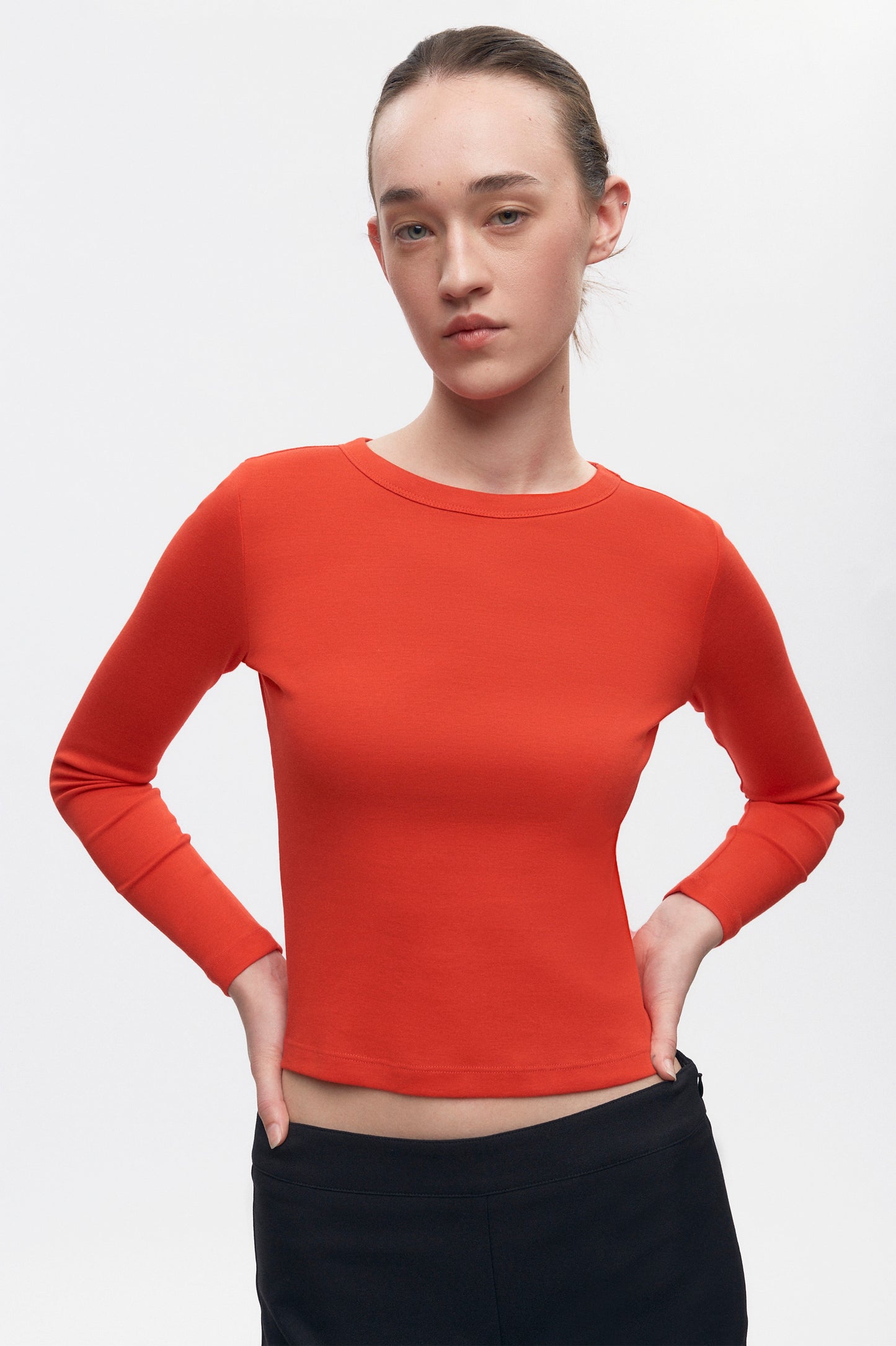 Women's Micro Rib Longsleeve in Fiery Red