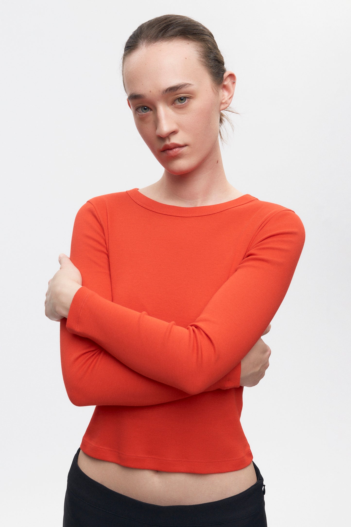 Women's Micro Rib Longsleeve in Fiery Red