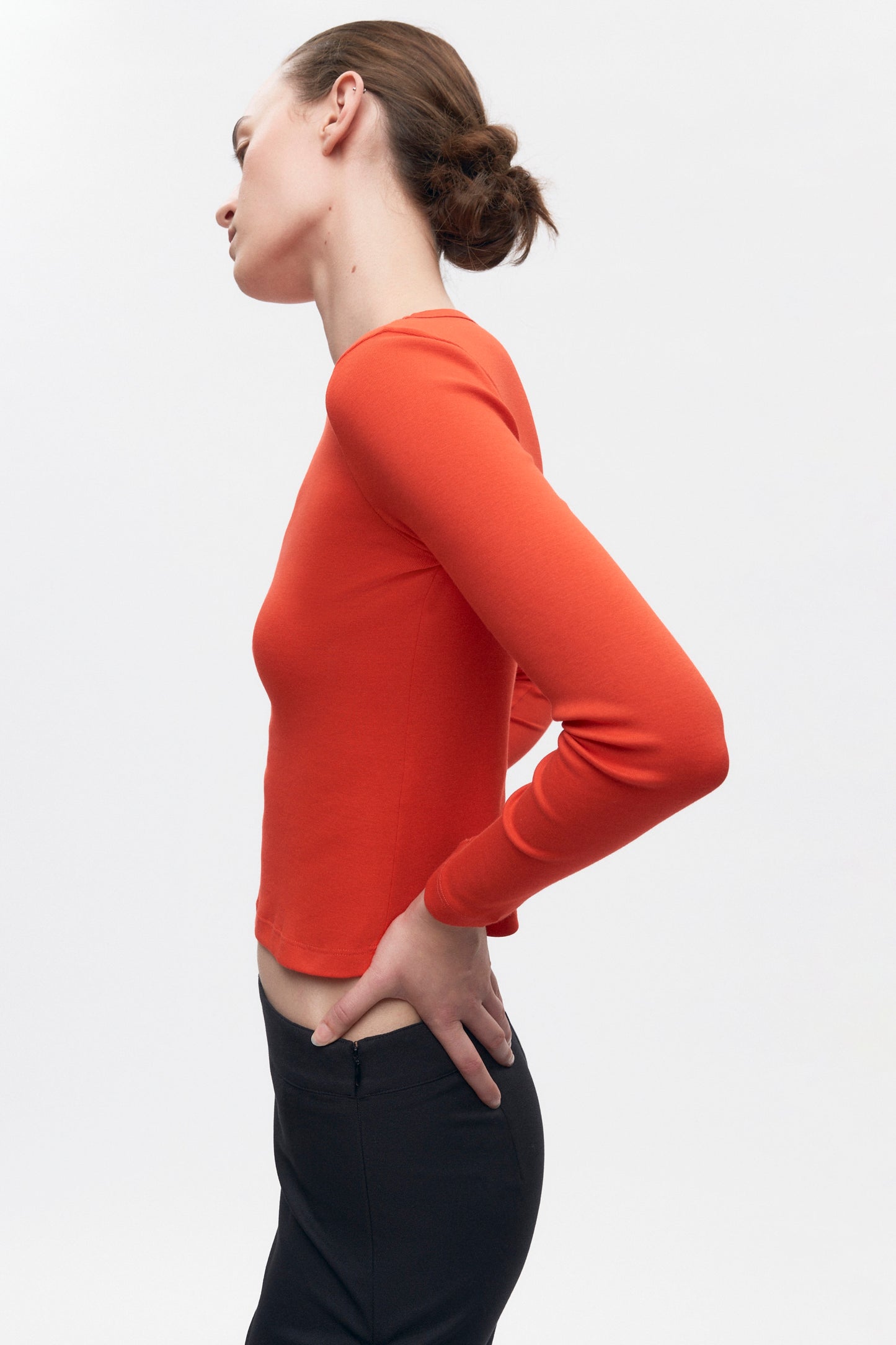 Women's Micro Rib Longsleeve in Fiery Red