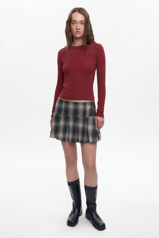 Women's Nadia Low Rise Mini Skirt in Sand Plaid