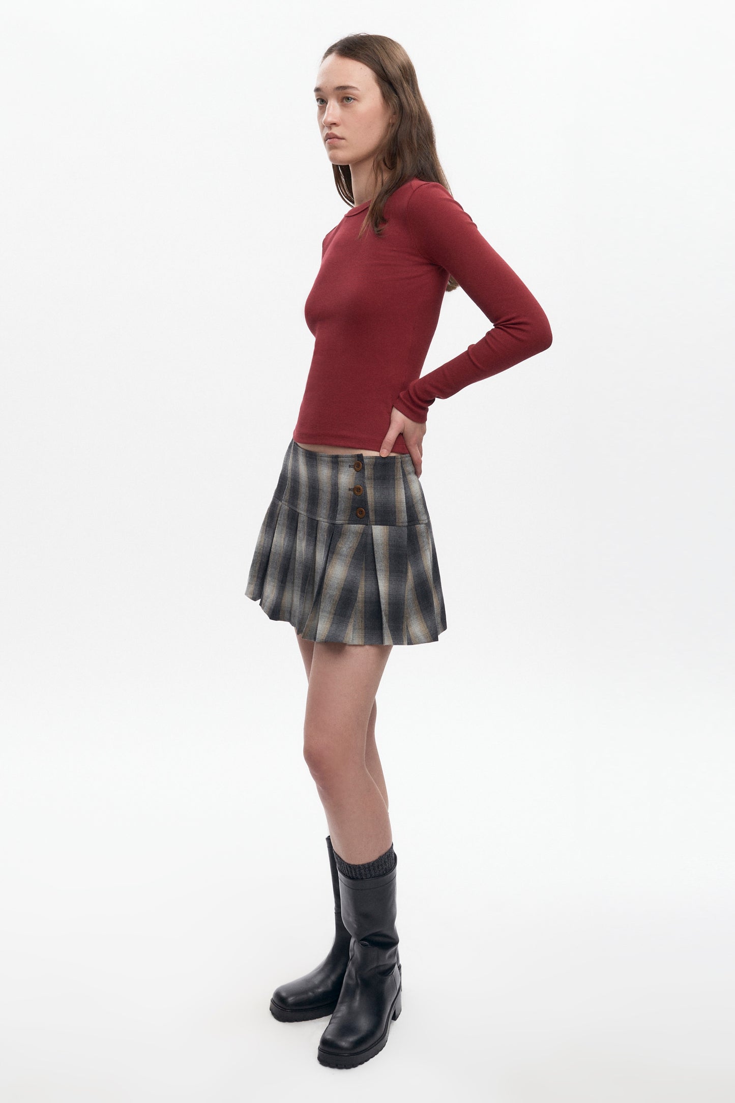 Women's Nadia Low Rise Mini Skirt in Sand Plaid
