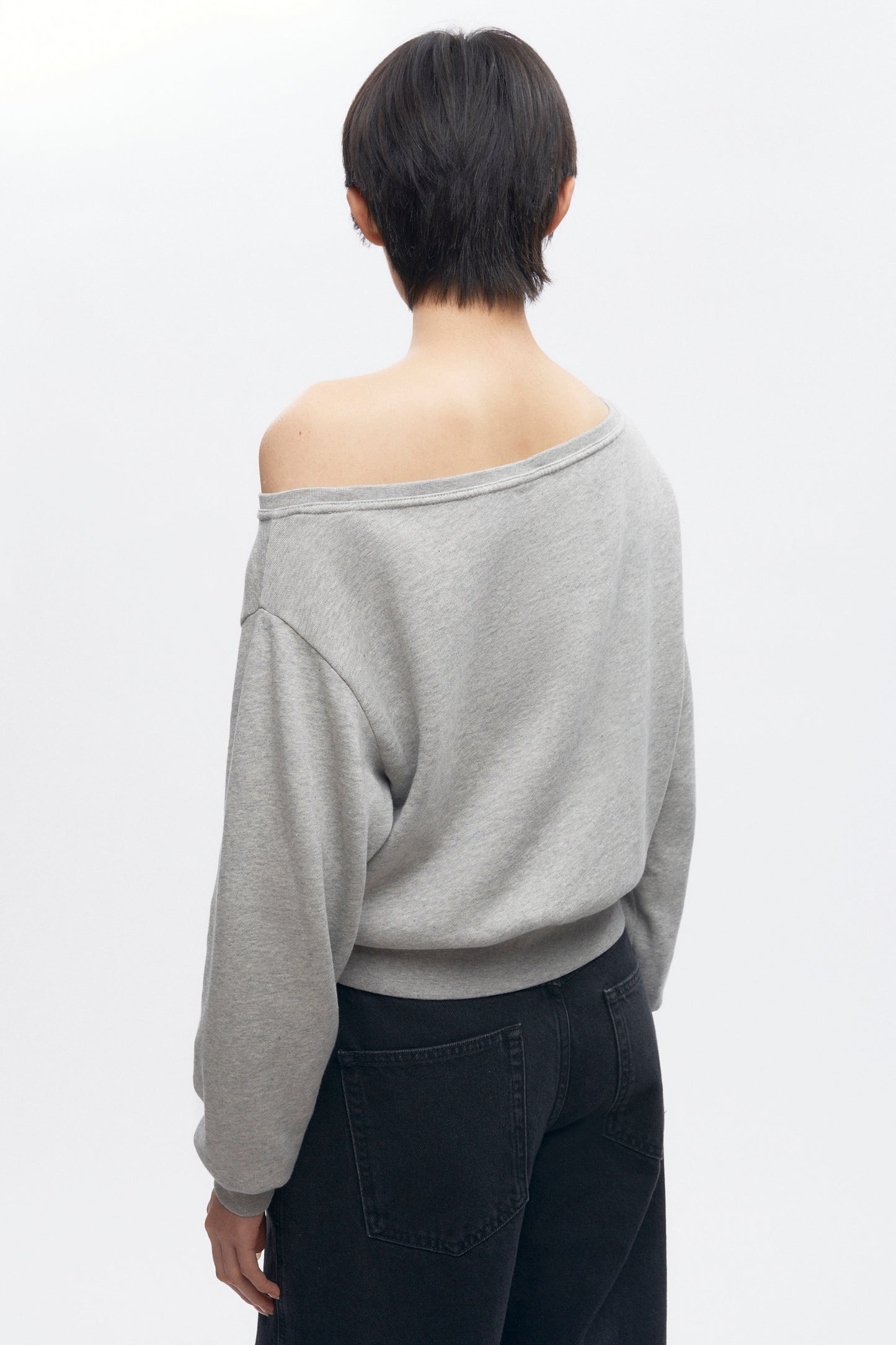 Women's Off Shoulder Sweatshirt in Heather Grey