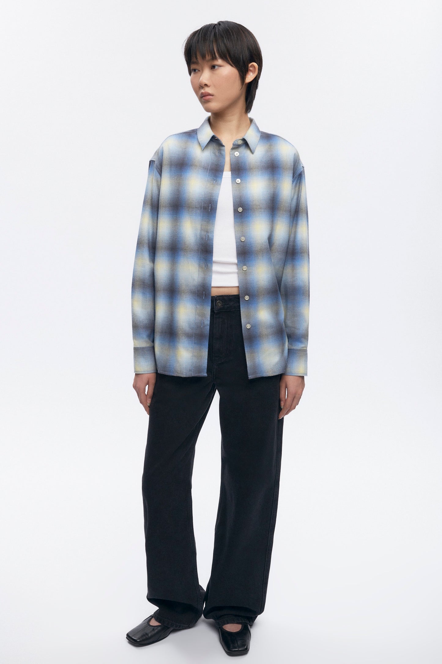 Women's Oversized Flannel Shirt in Blue Plaid