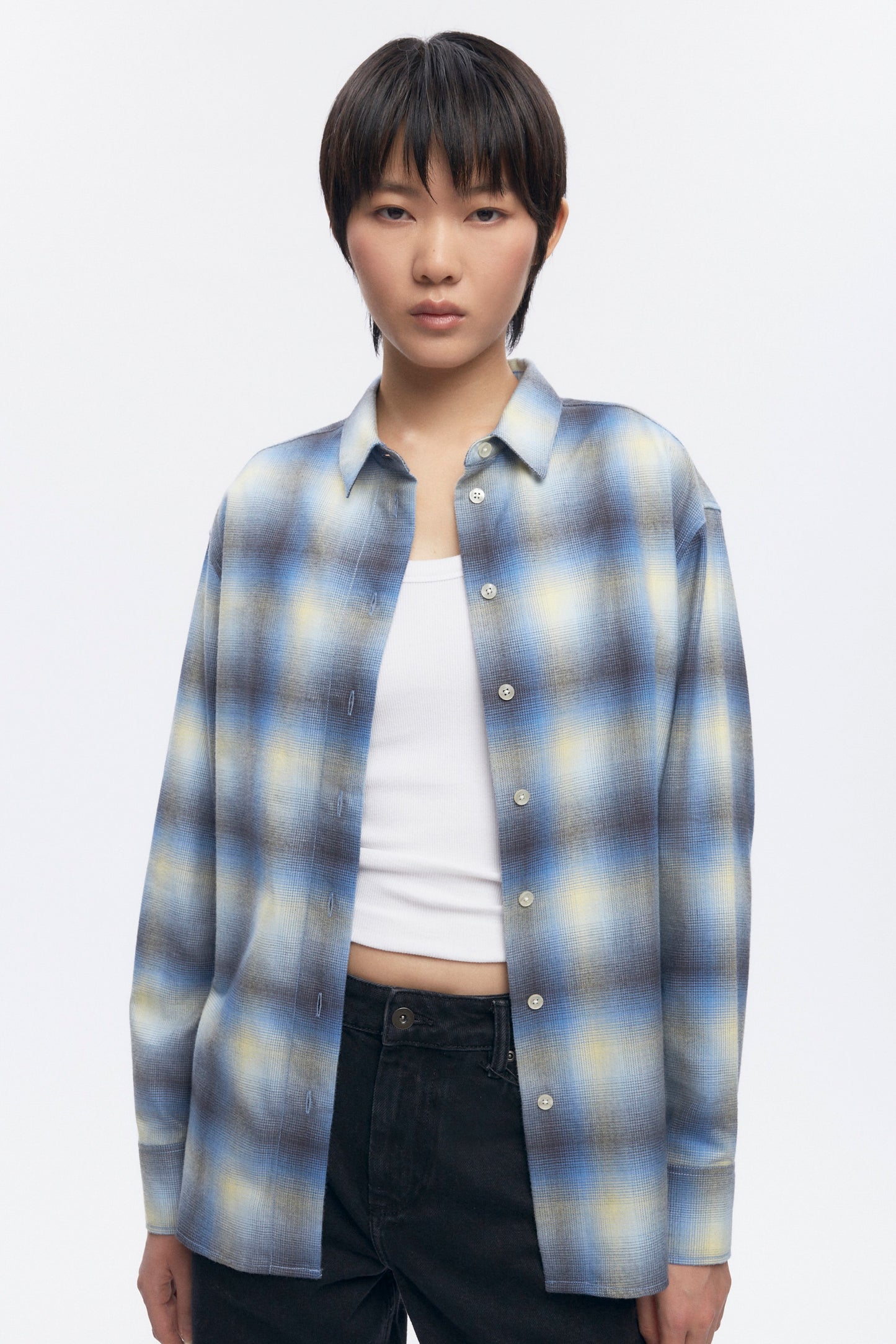 Women's Oversized Flannel Shirt in Blue Plaid