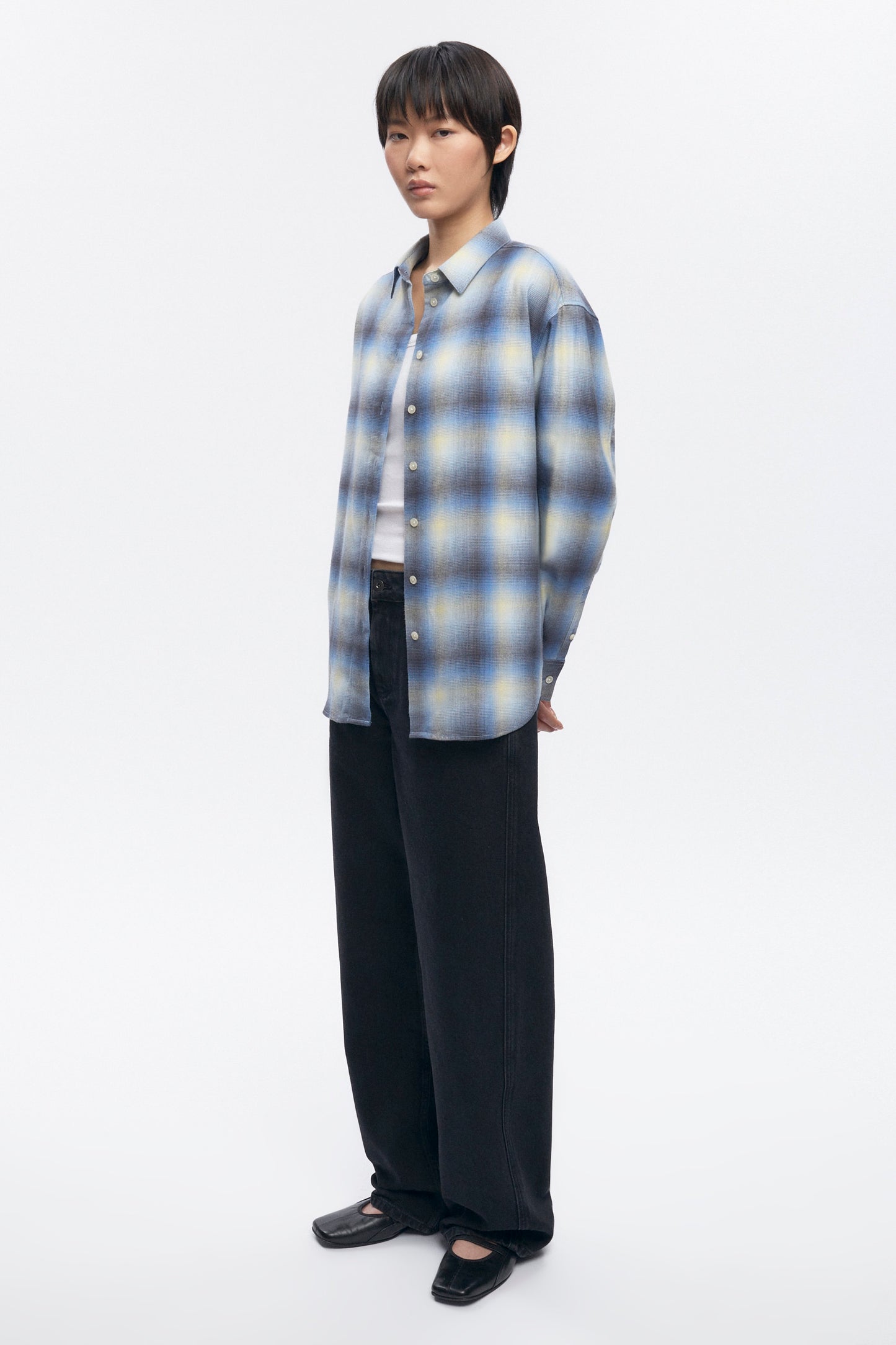 Women's Oversized Flannel Shirt in Blue Plaid