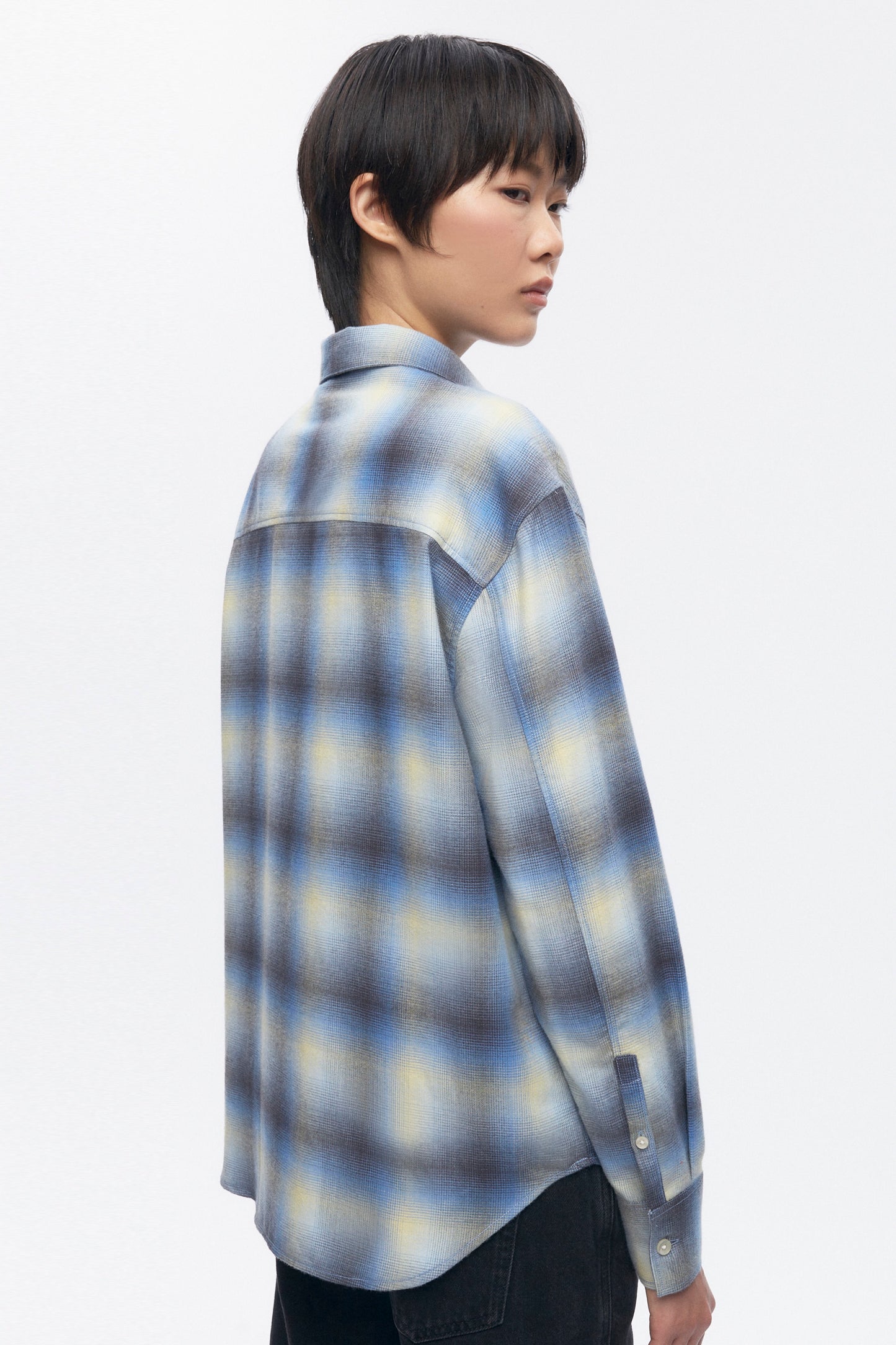 Women's Oversized Flannel Shirt in Blue Plaid