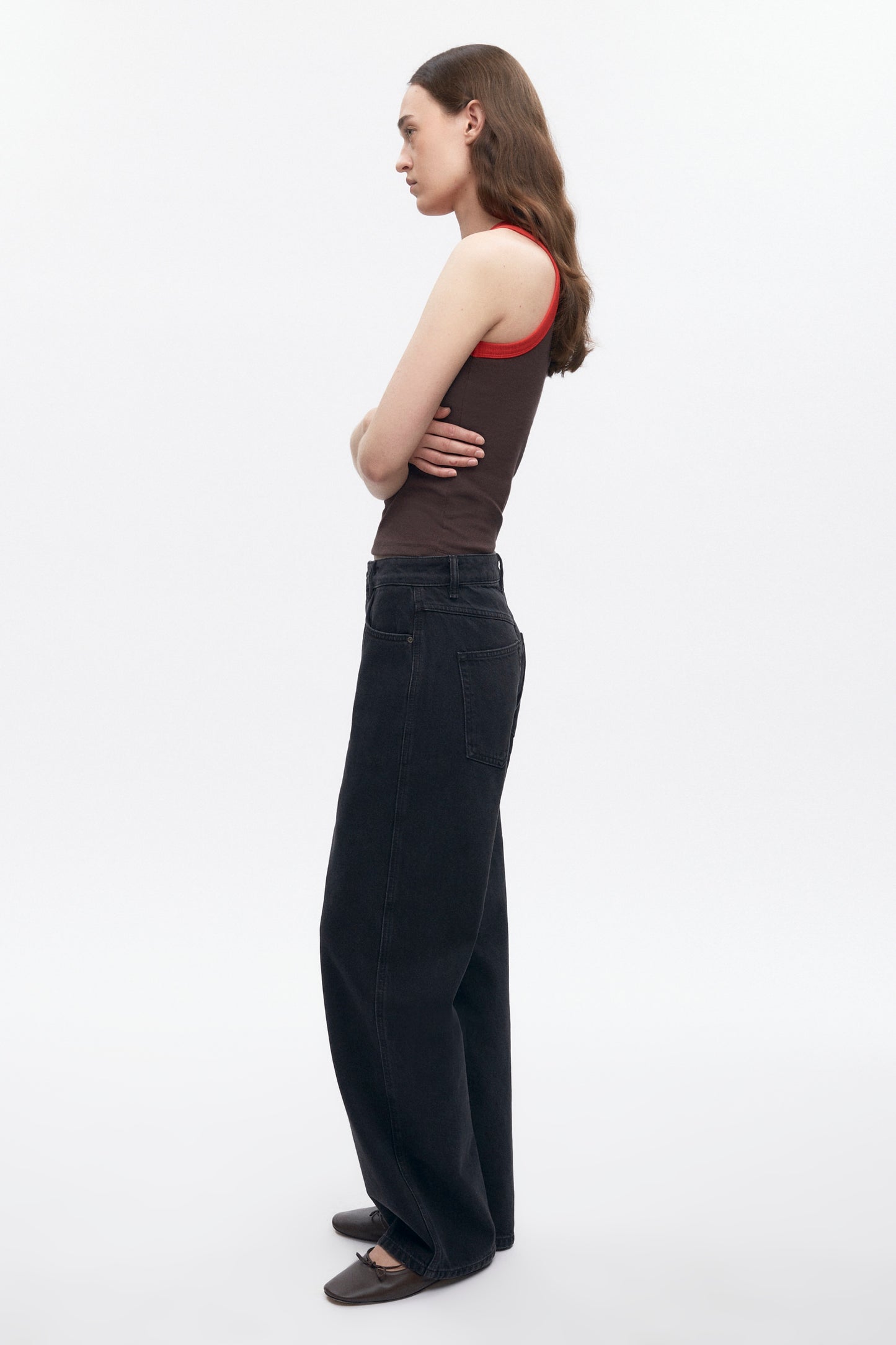 Women's Racer Tank in Coffee Bean/Fiery Red