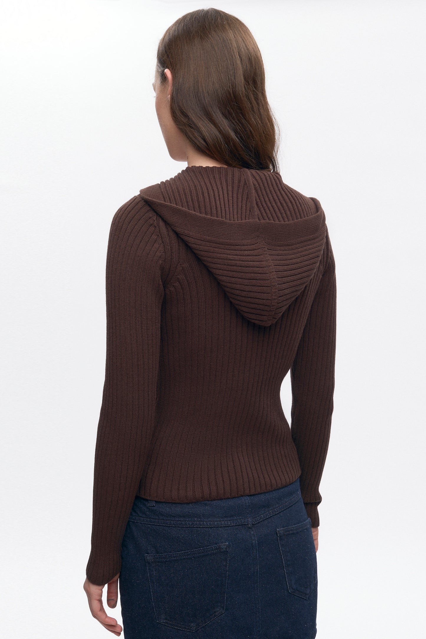 Women's Rib Zip Hoodie in Coffee Bean