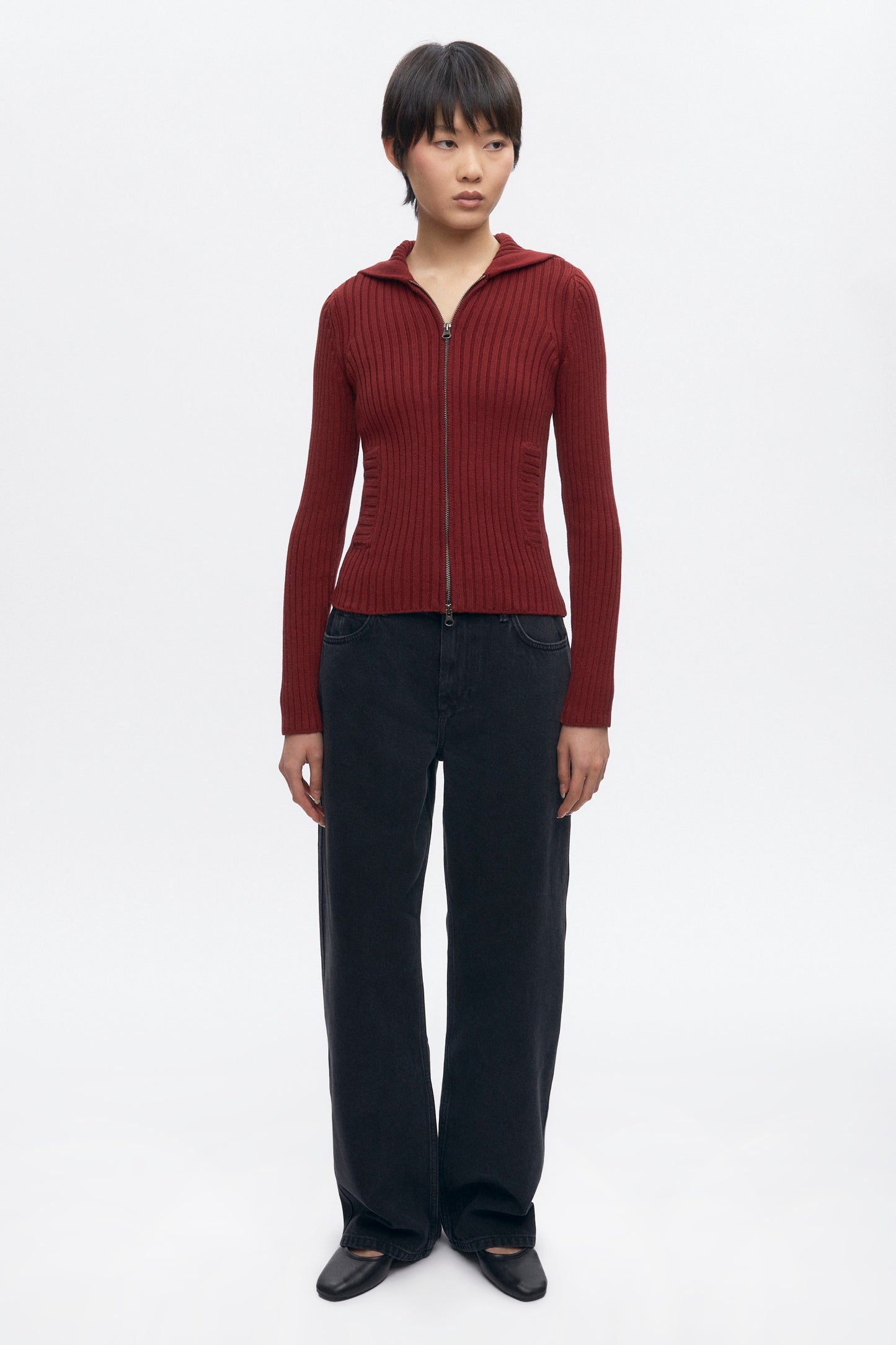 Women's Rib Zip Hoodie in Cabernet