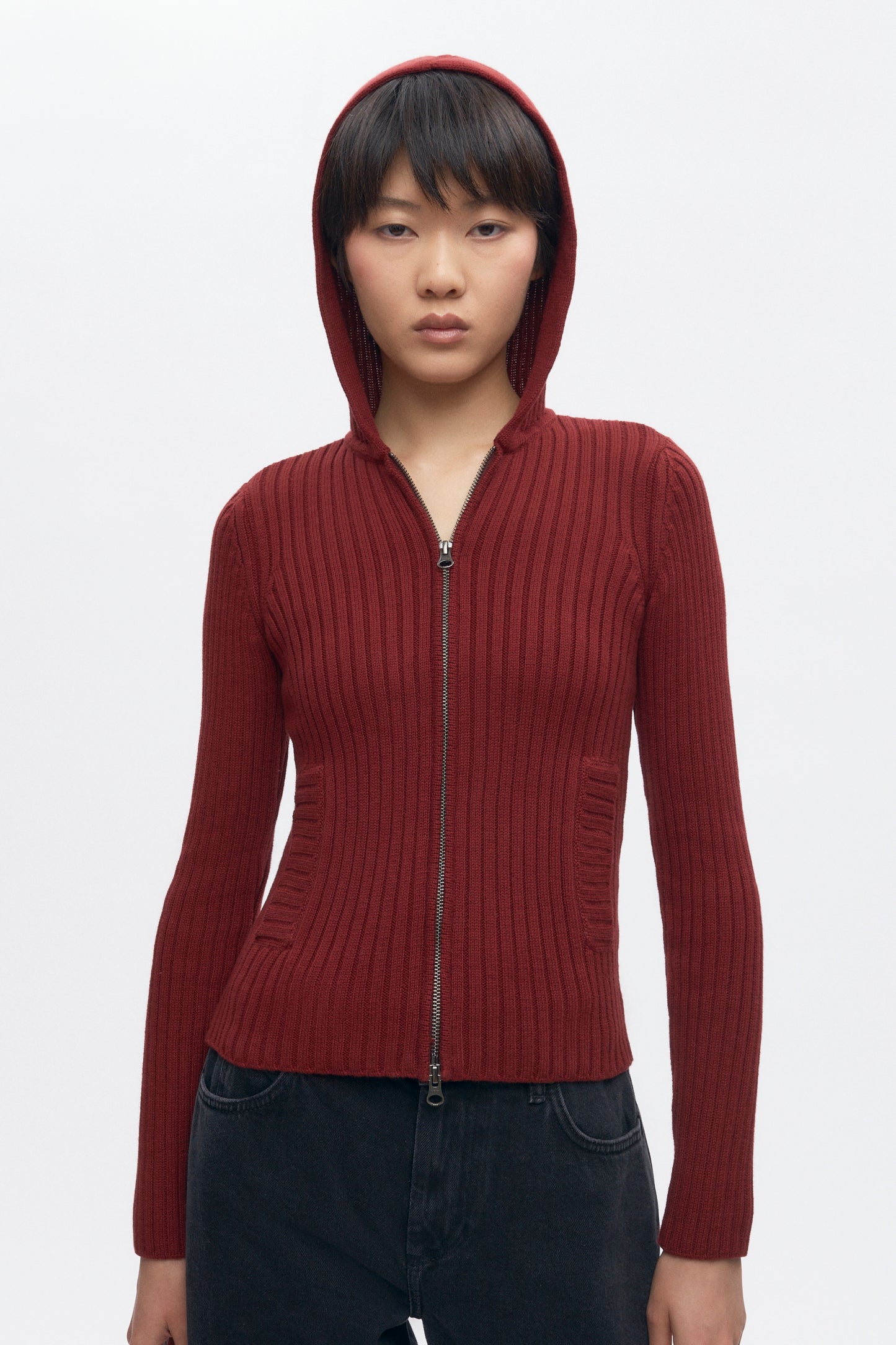 Women's Rib Zip Hoodie in Cabernet