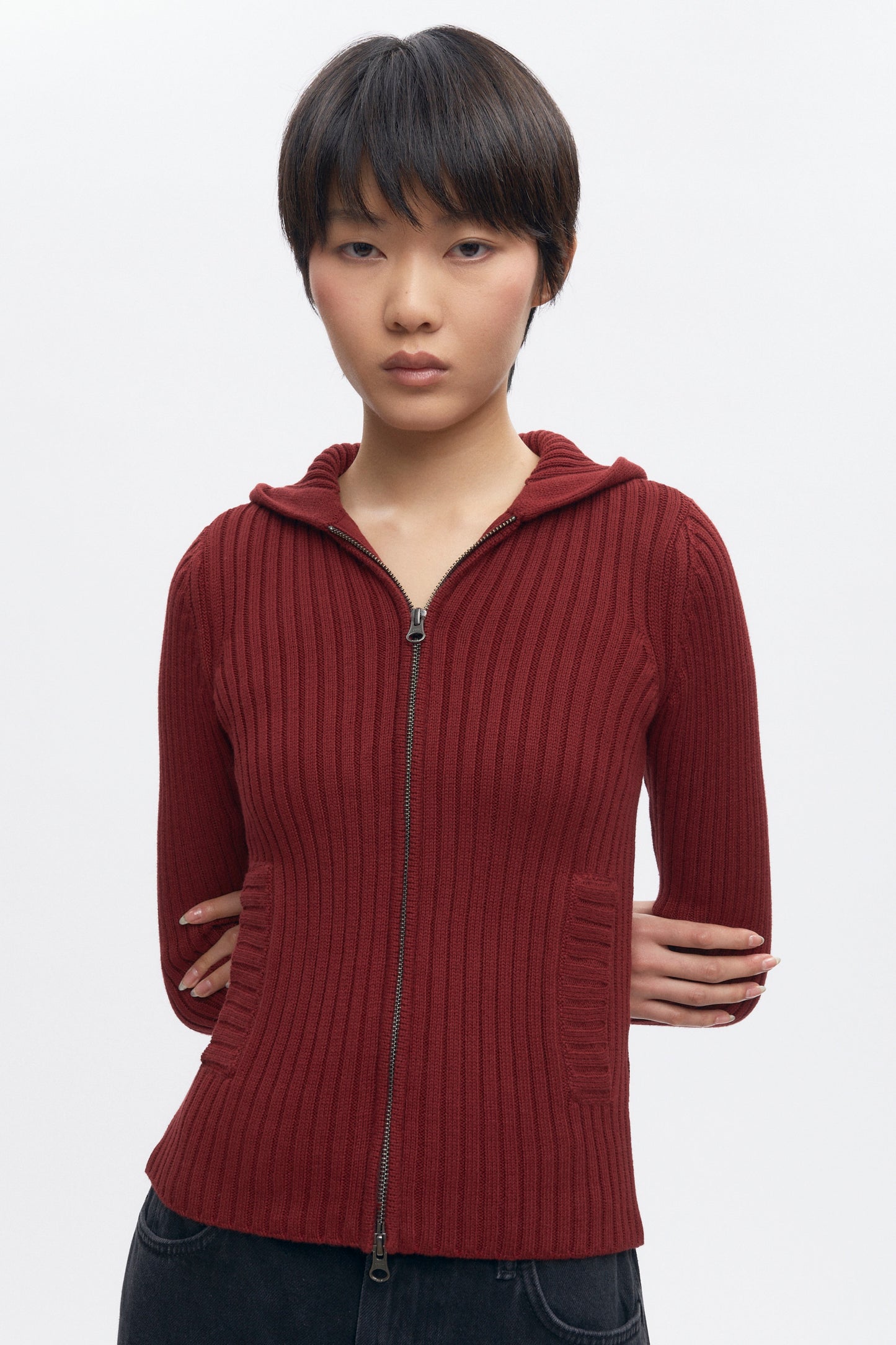 Women's Rib Zip Hoodie in Cabernet