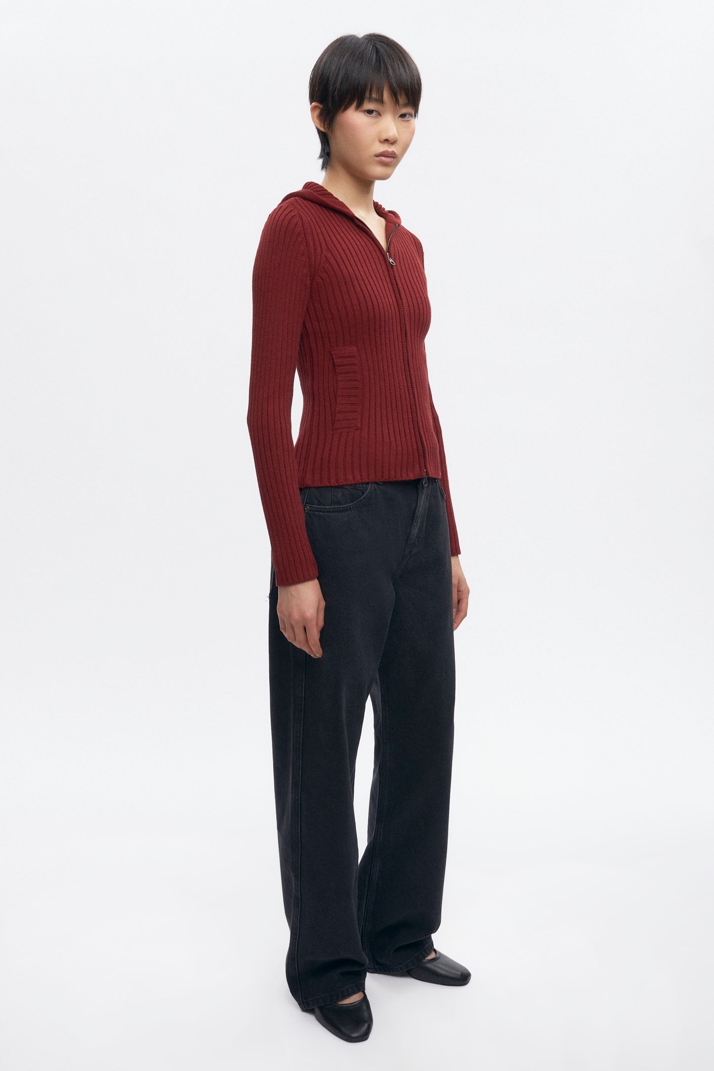 Women's Rib Zip Hoodie in Cabernet