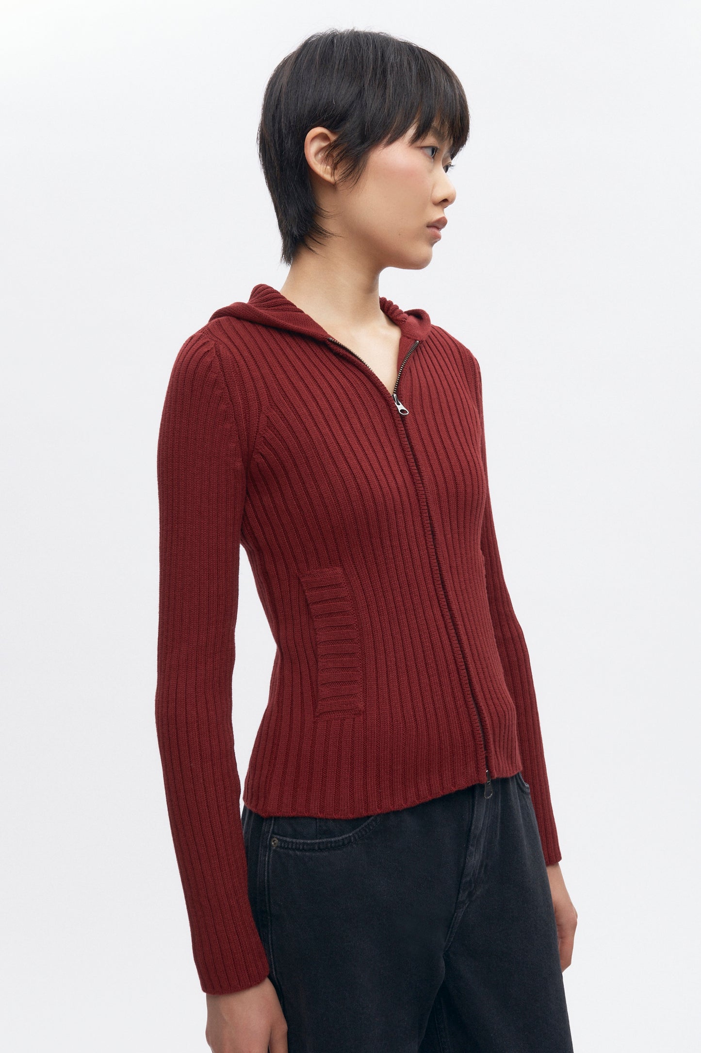 Women's Rib Zip Hoodie in Cabernet