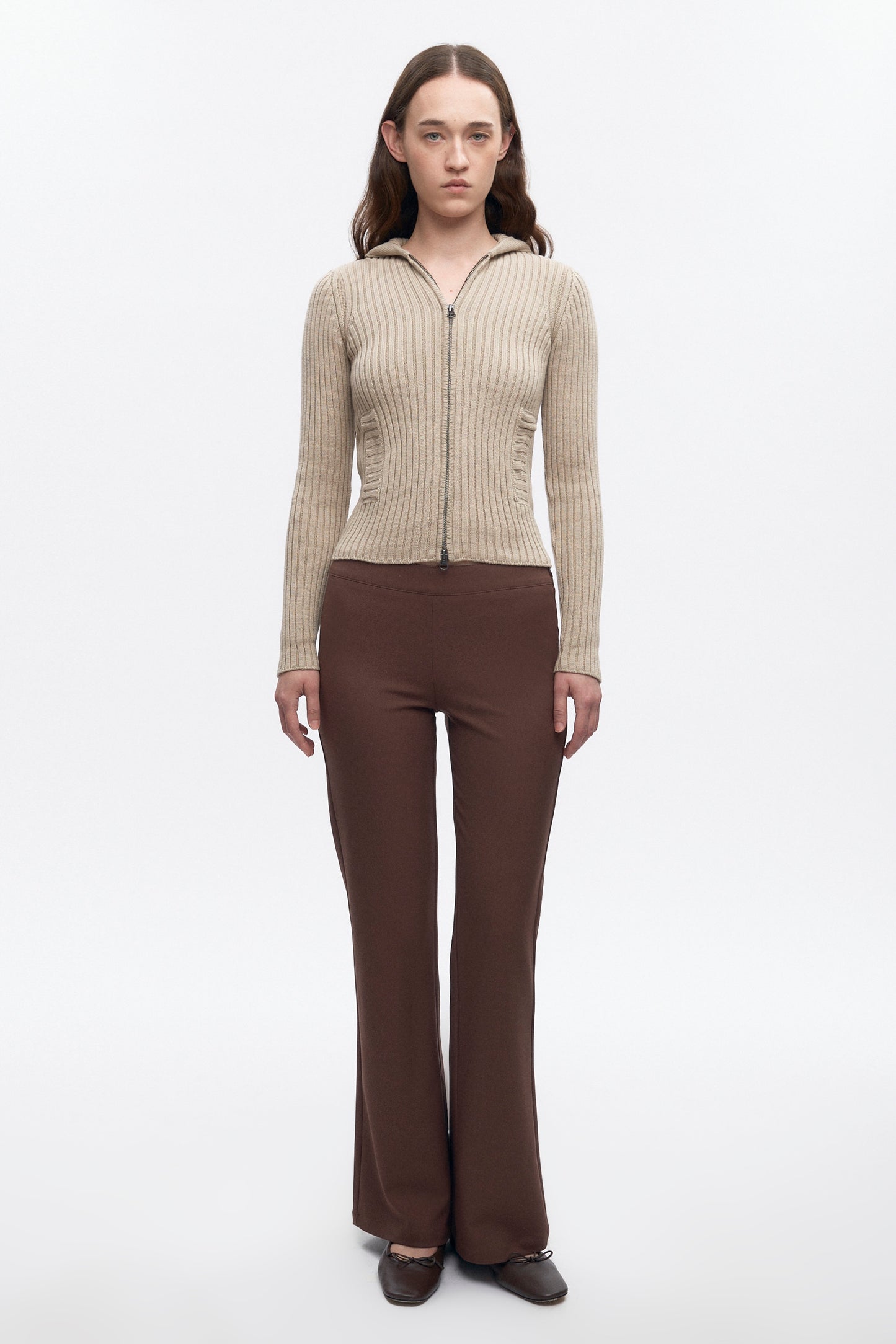 Women's Rib Zip Hoodie in Oat