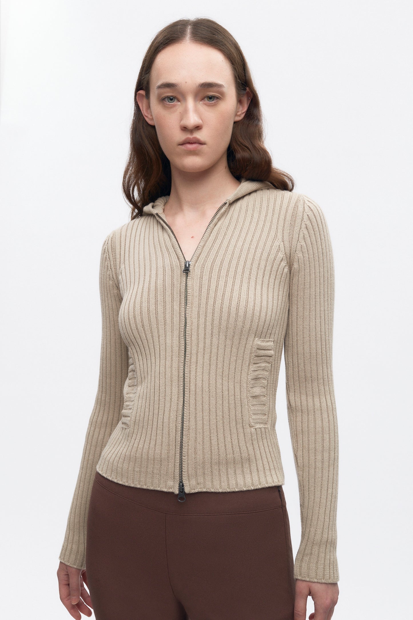 Women's Rib Zip Hoodie in Oat