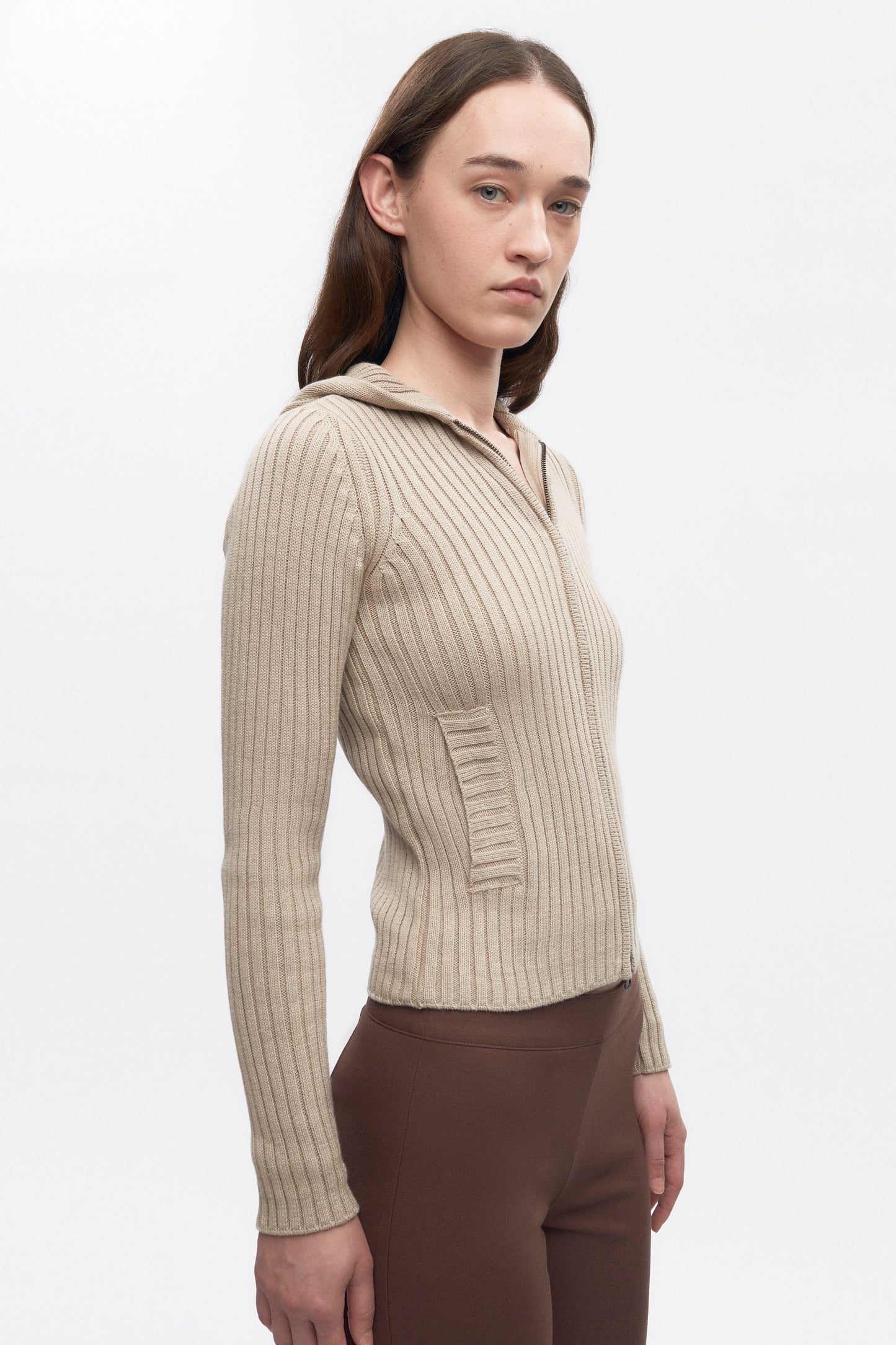 Women's Rib Zip Hoodie in Oat