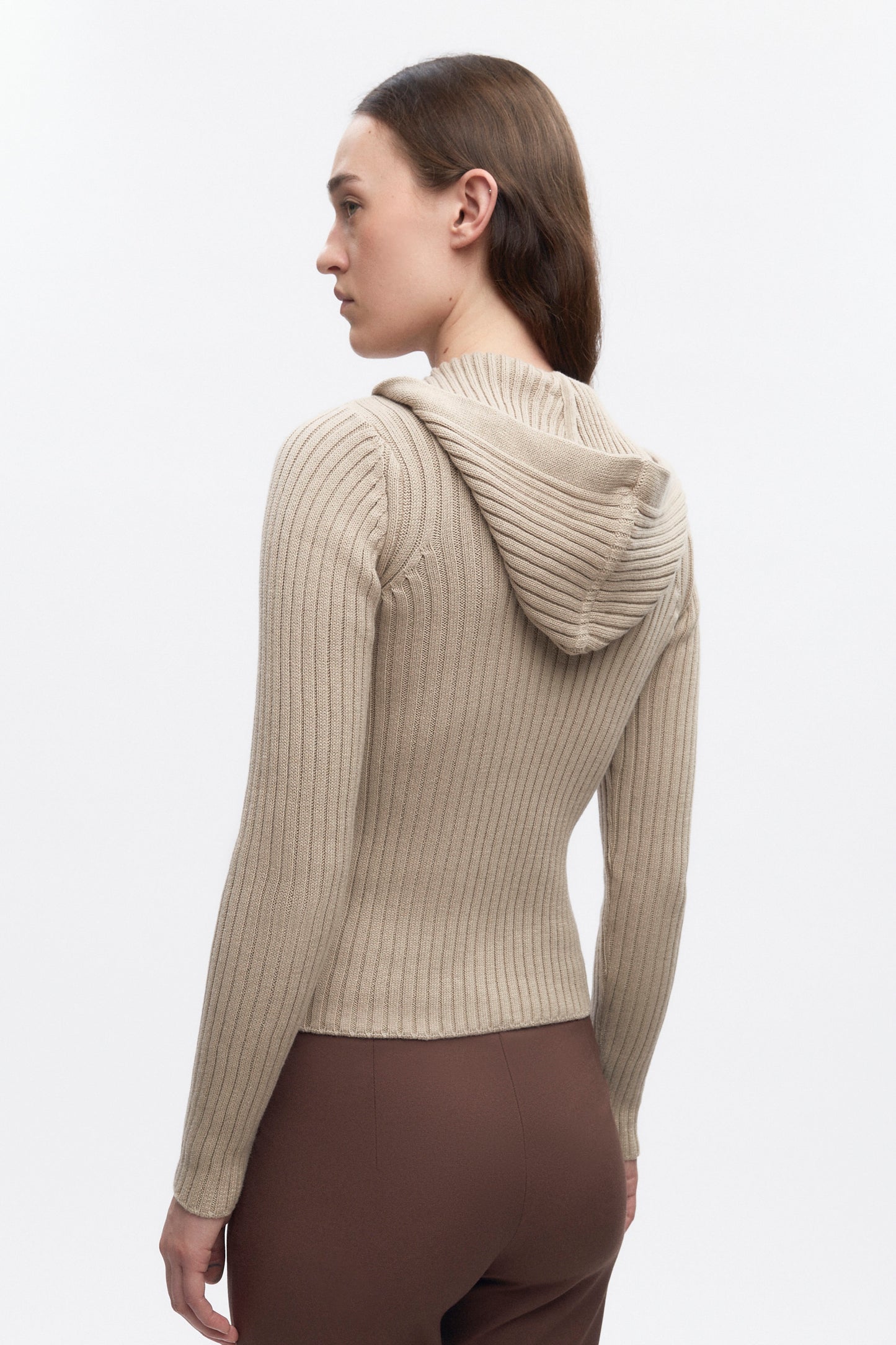 Women's Rib Zip Hoodie in Oat