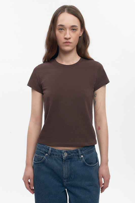 Women's Shrunken Tee in Coffee Bean