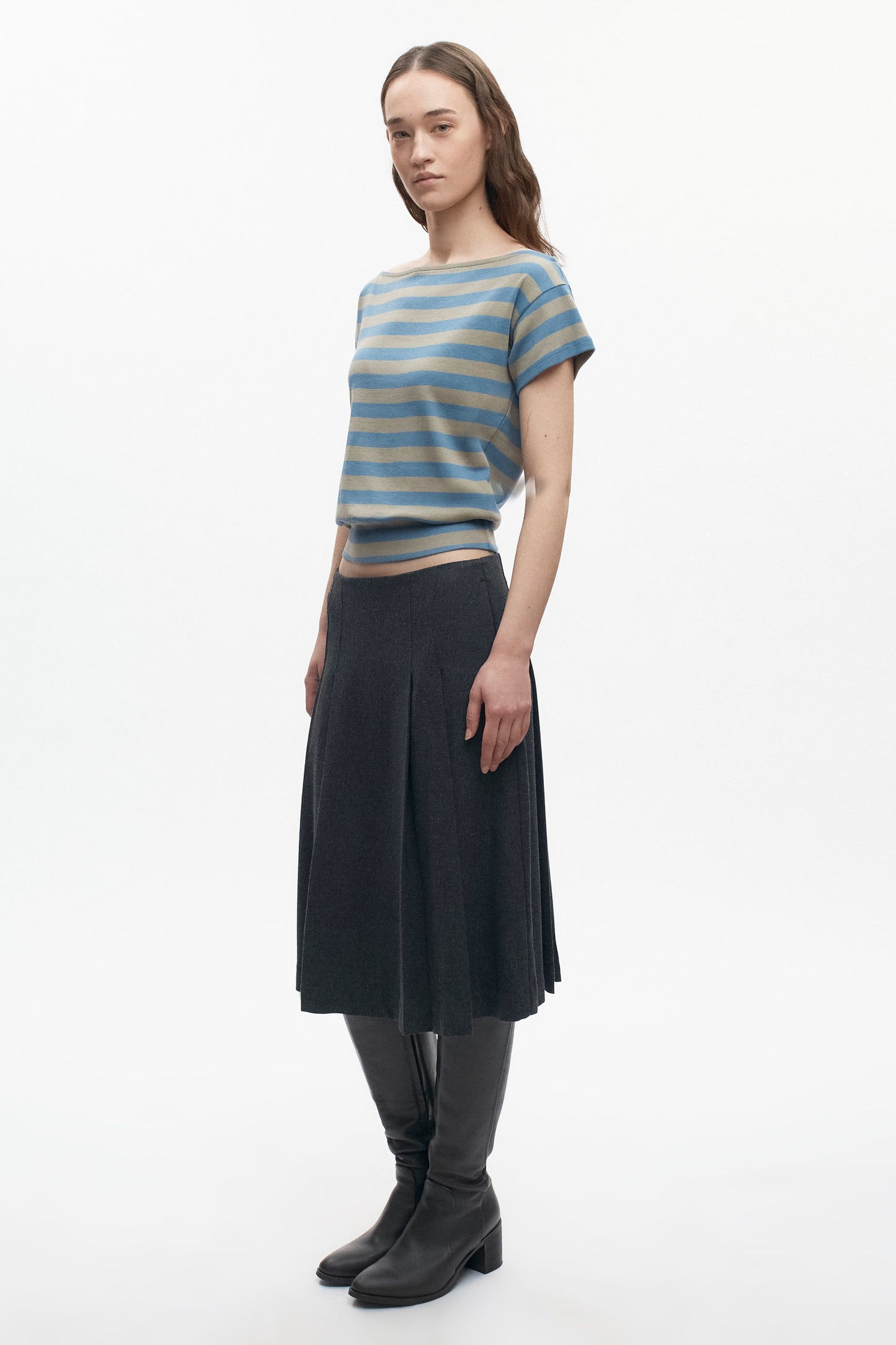 Women's Striped Boatneck Banded Tee in Delta/Desert Stripe