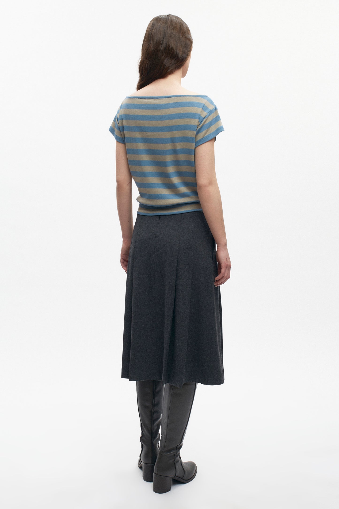 Women's Striped Boatneck Banded Tee in Delta/Desert Stripe