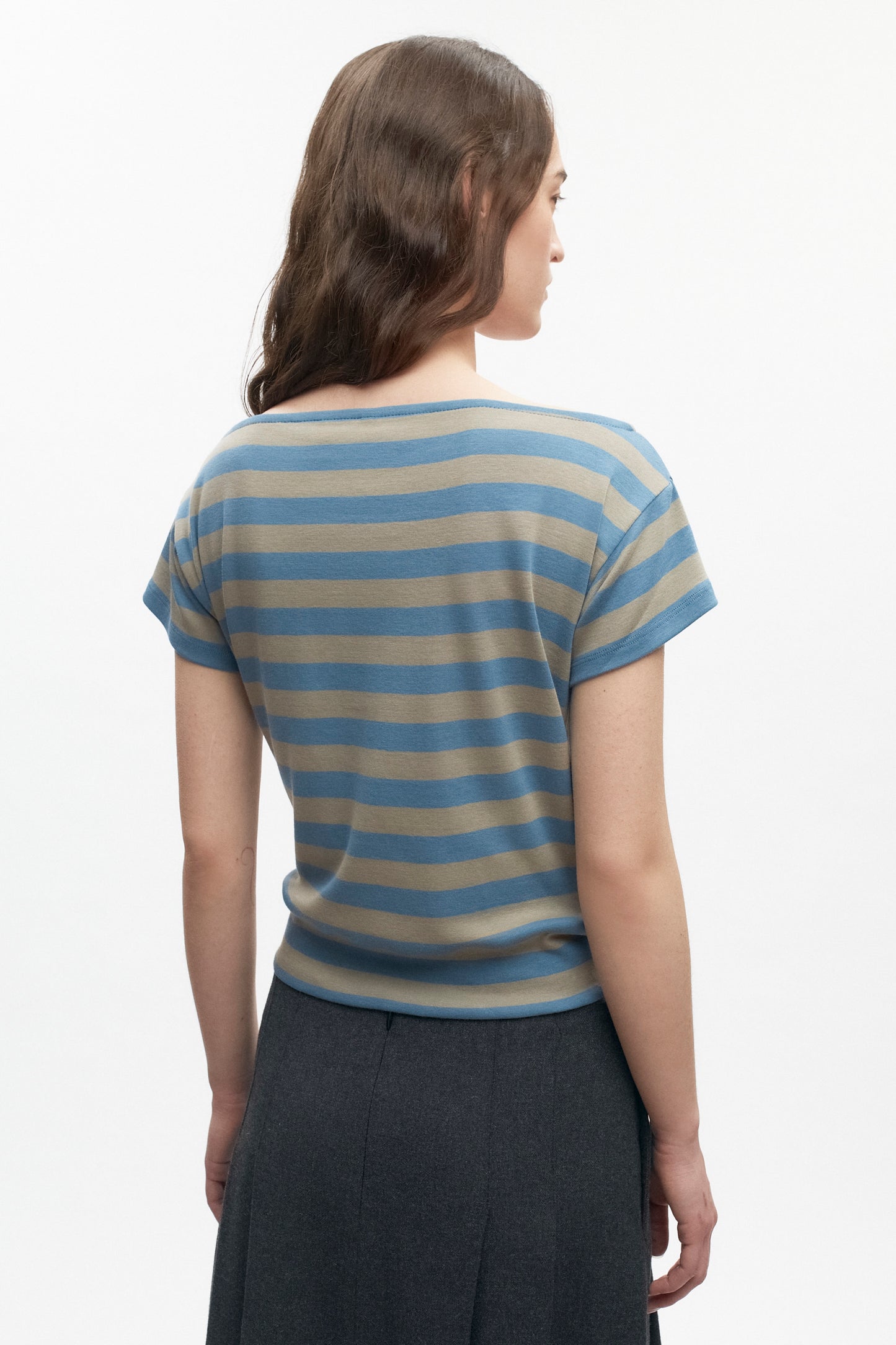 Women's Striped Boatneck Banded Tee in Delta/Desert Stripe