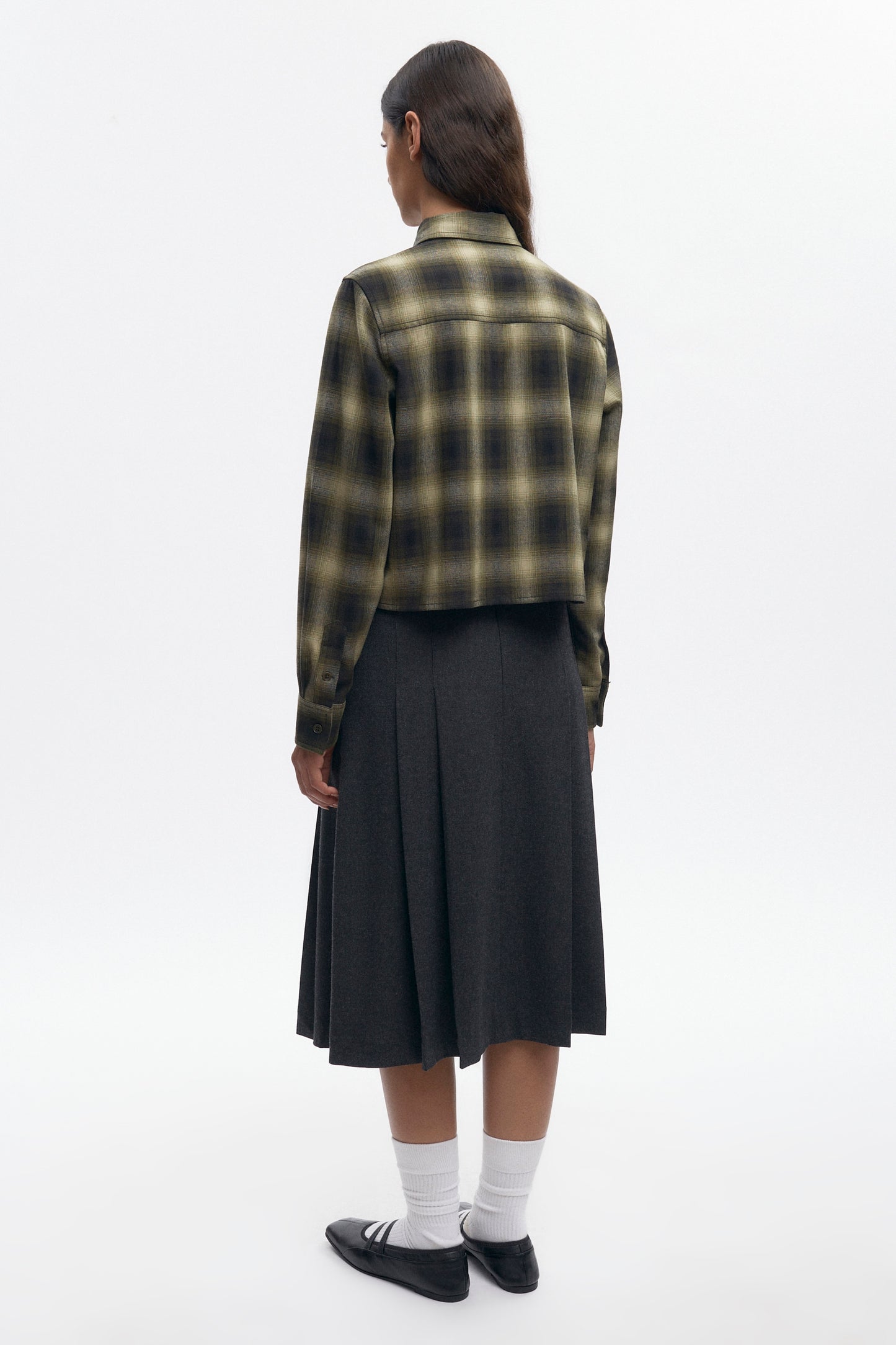 Women's Wool Flannel Shirt in Olive Plaid