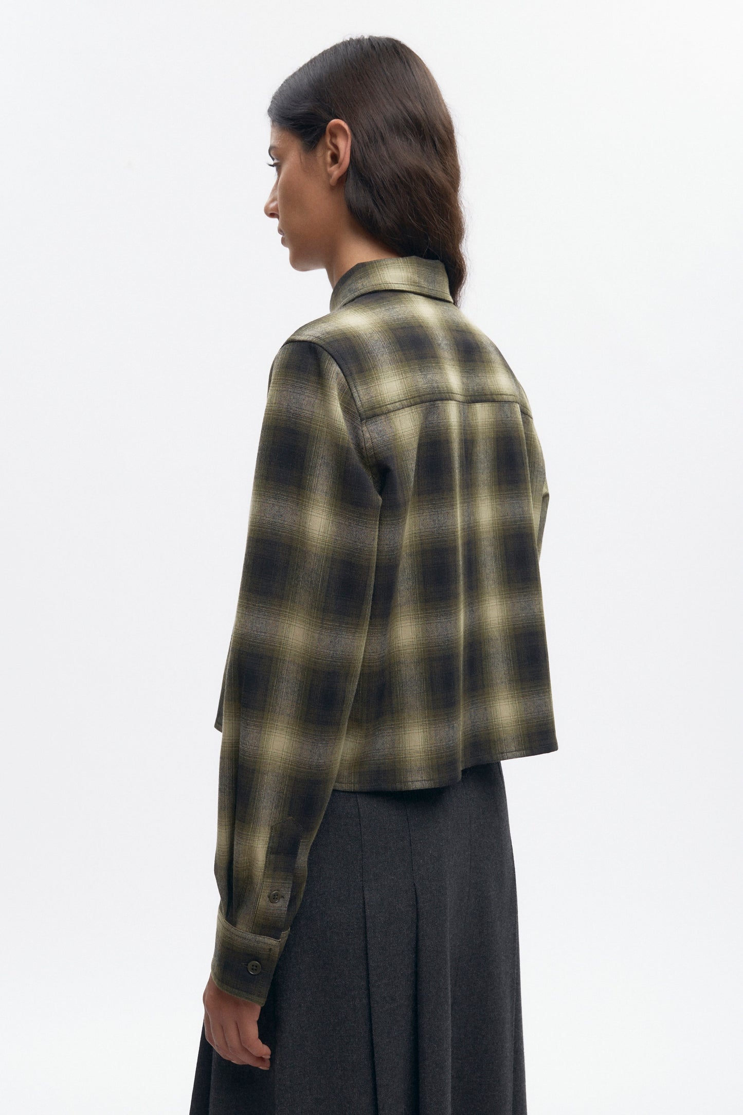Women's Wool Flannel Shirt in Olive Plaid