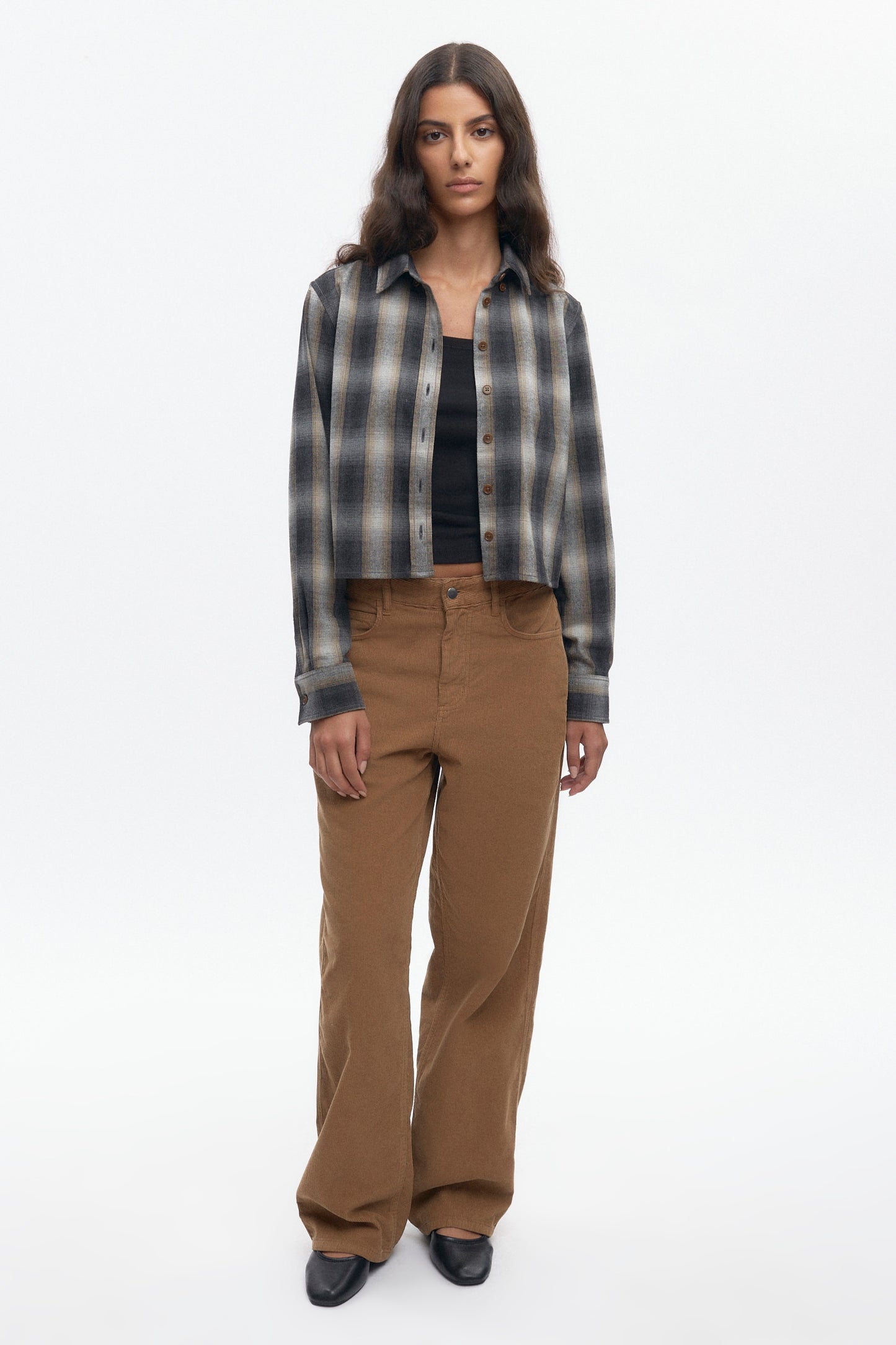 Women's Wool Flannel Shirt in Sand Plaid