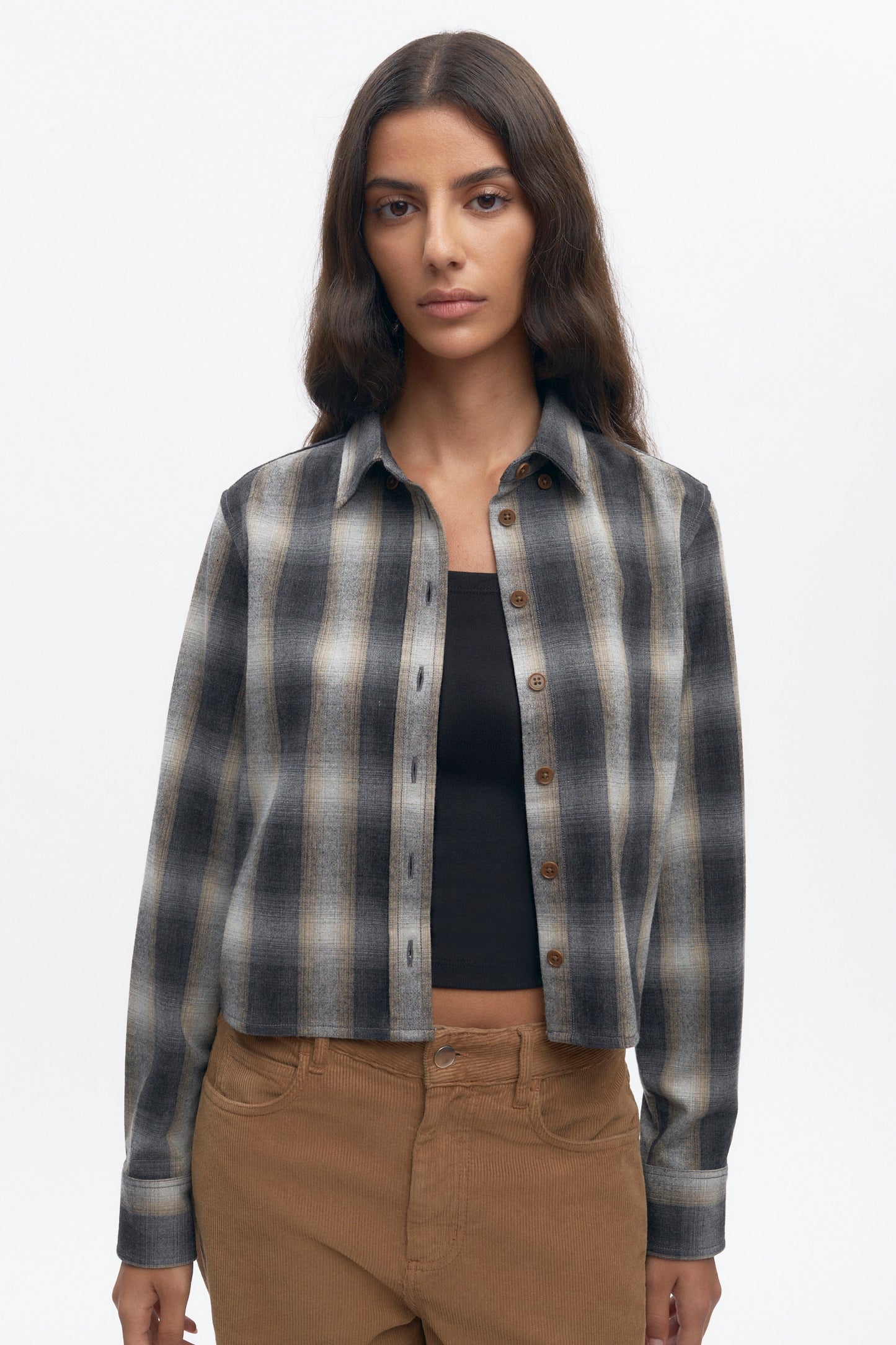 Women's Wool Flannel Shirt in Sand Plaid