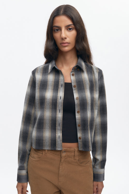 Women's Wool Flannel Shirt in Sand Plaid