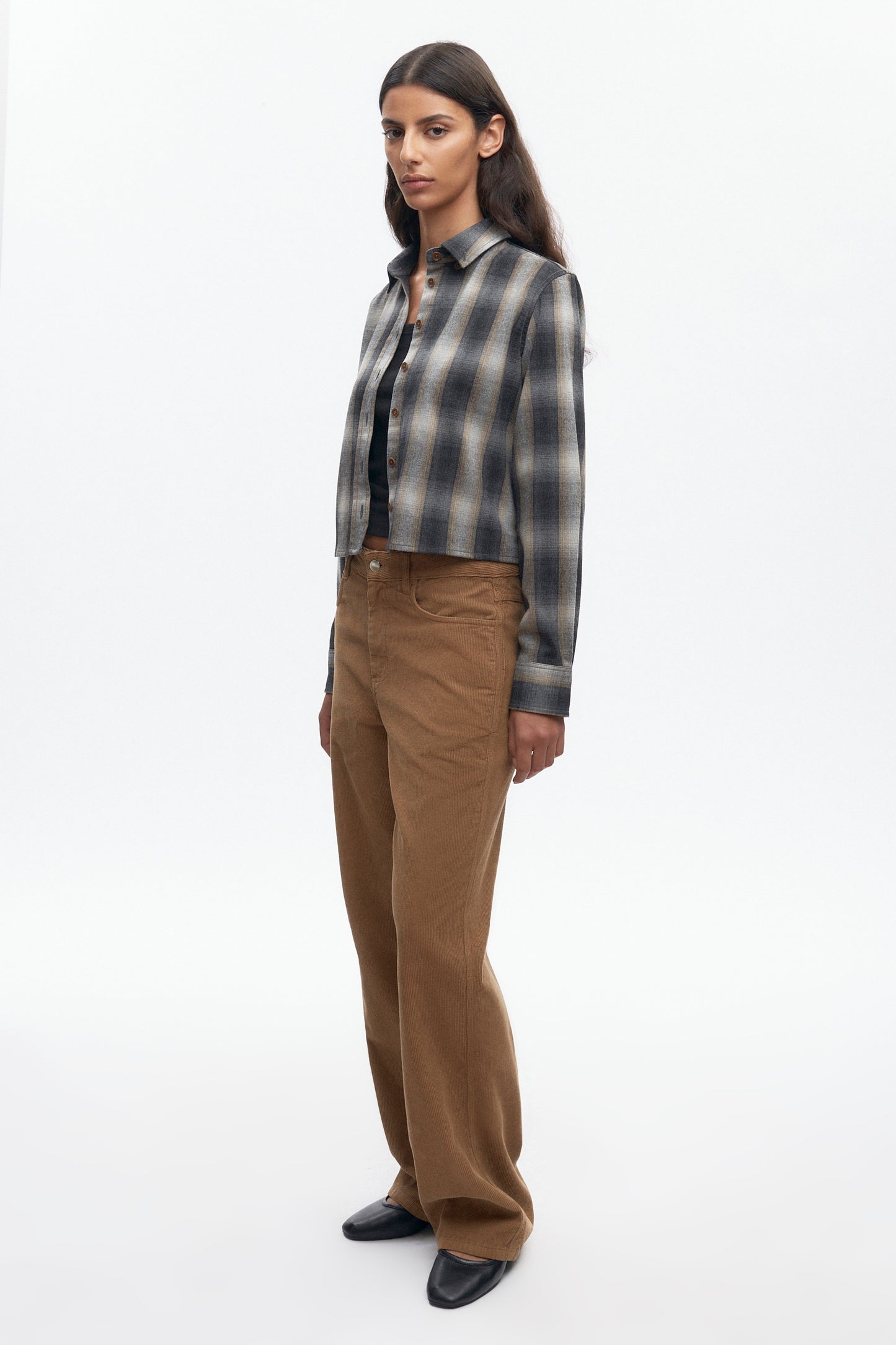 Women's Wool Flannel Shirt in Sand Plaid