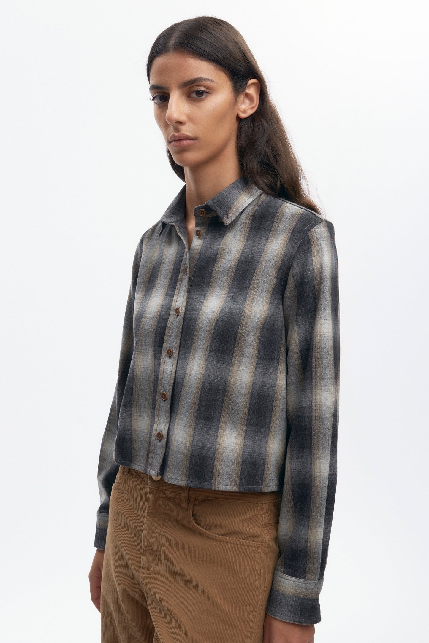 Women's Wool Flannel Shirt in Sand Plaid