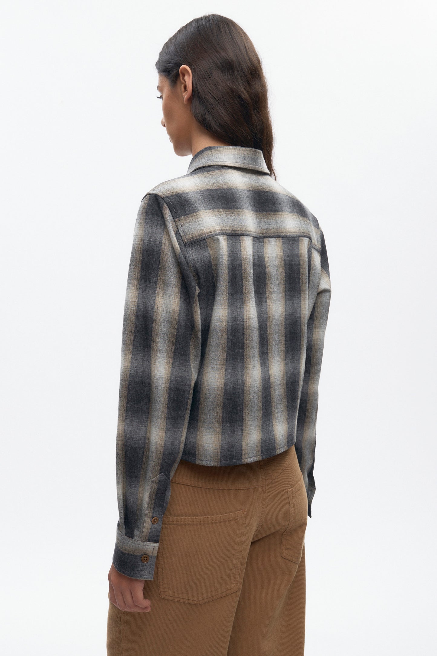 Women's Wool Flannel Shirt in Sand Plaid