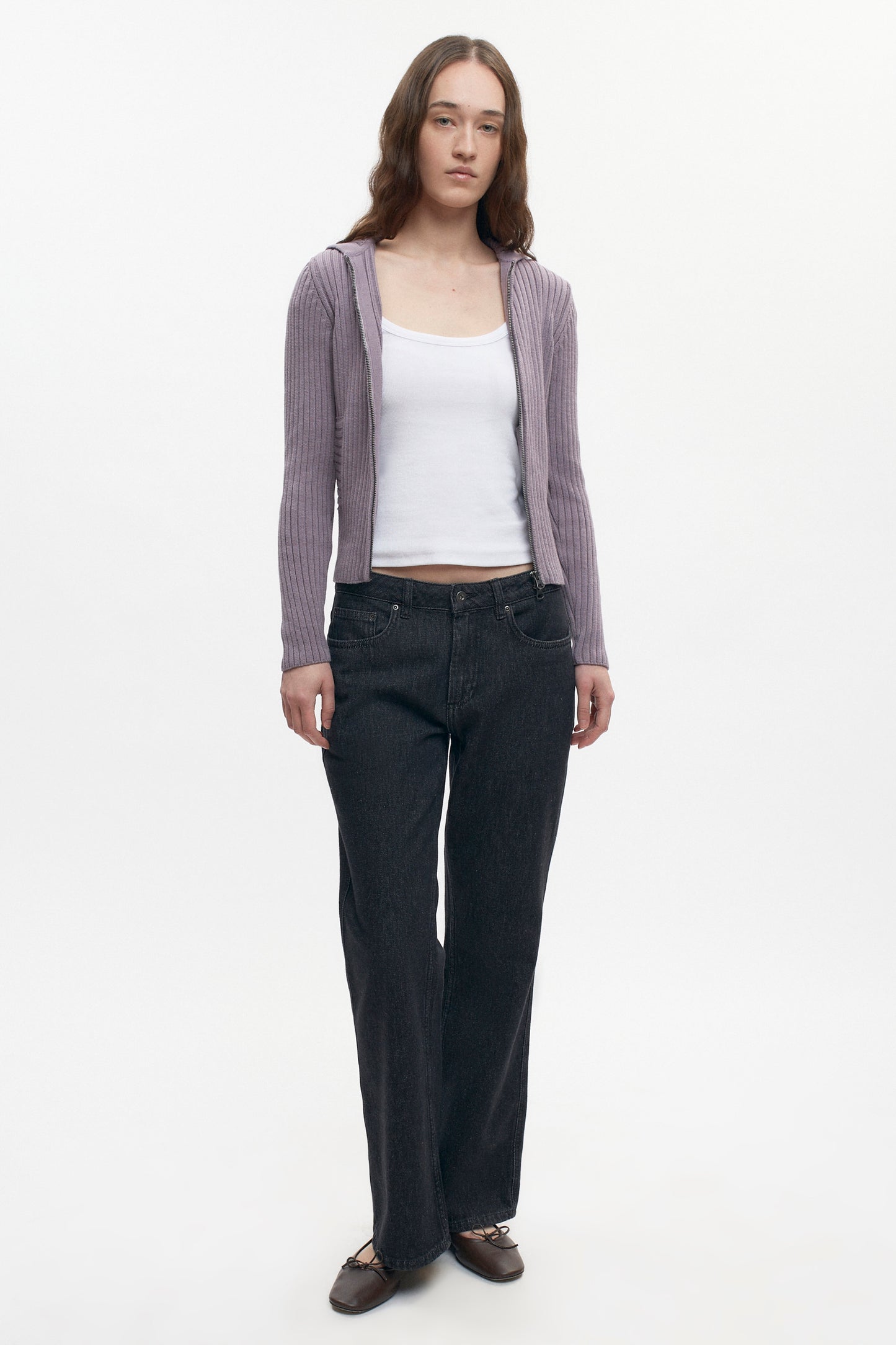 Women's Rib Zip Hoodie in Dusty Grape