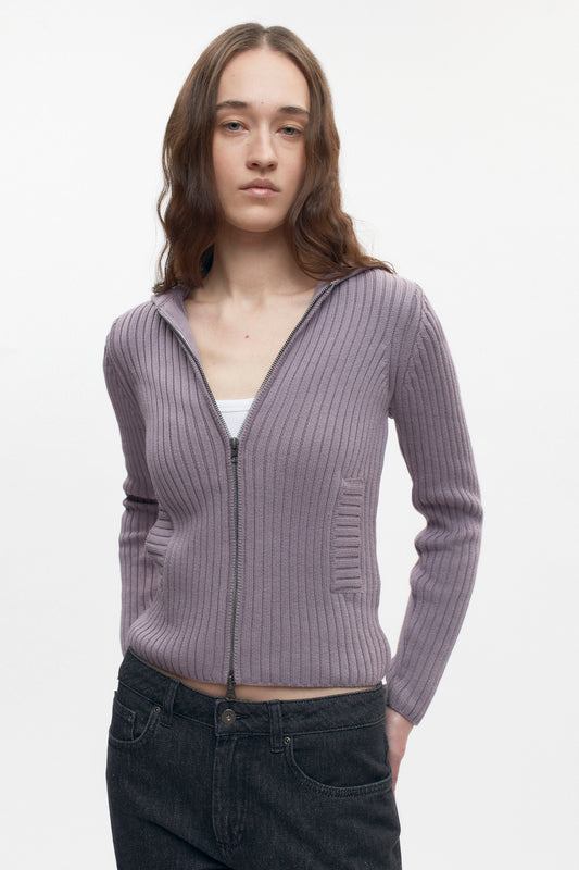 Women's Rib Zip Hoodie in Dusty Grape