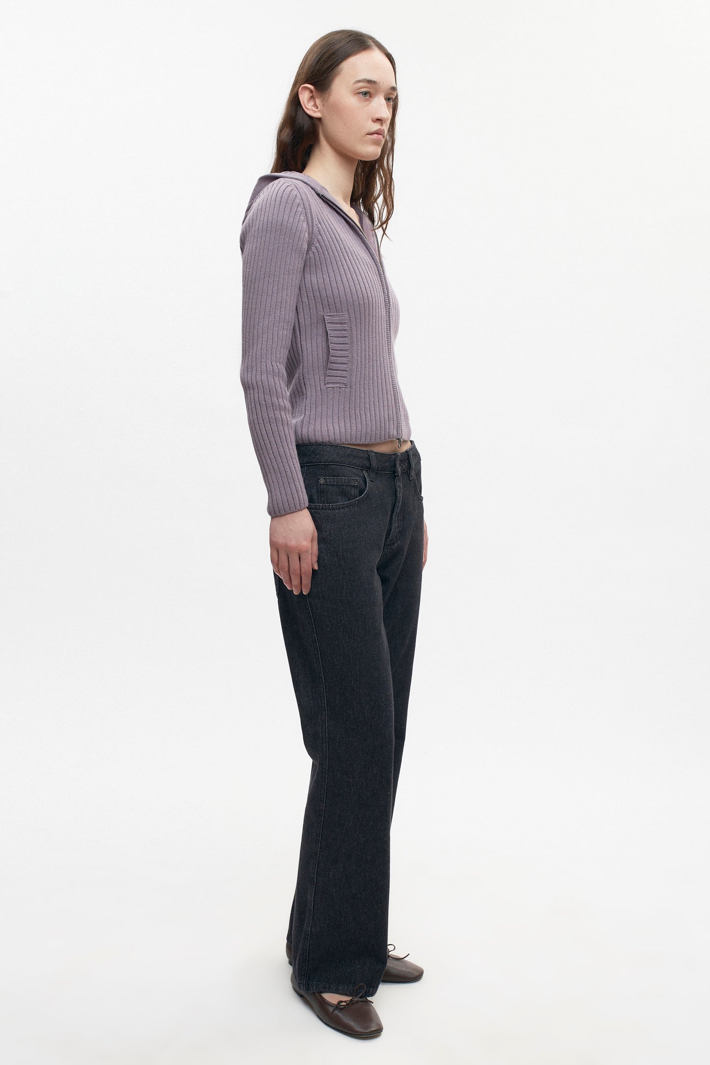 Women's Rib Zip Hoodie in Dusty Grape