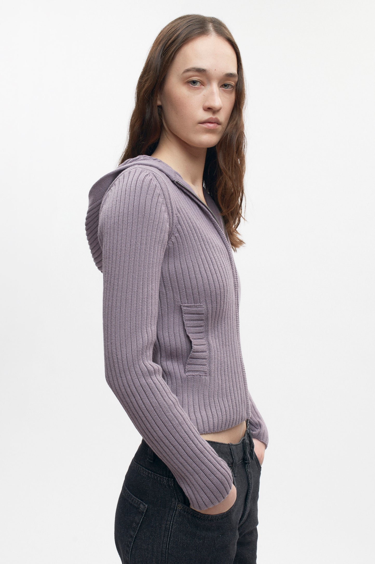 Women's Rib Zip Hoodie in Dusty Grape