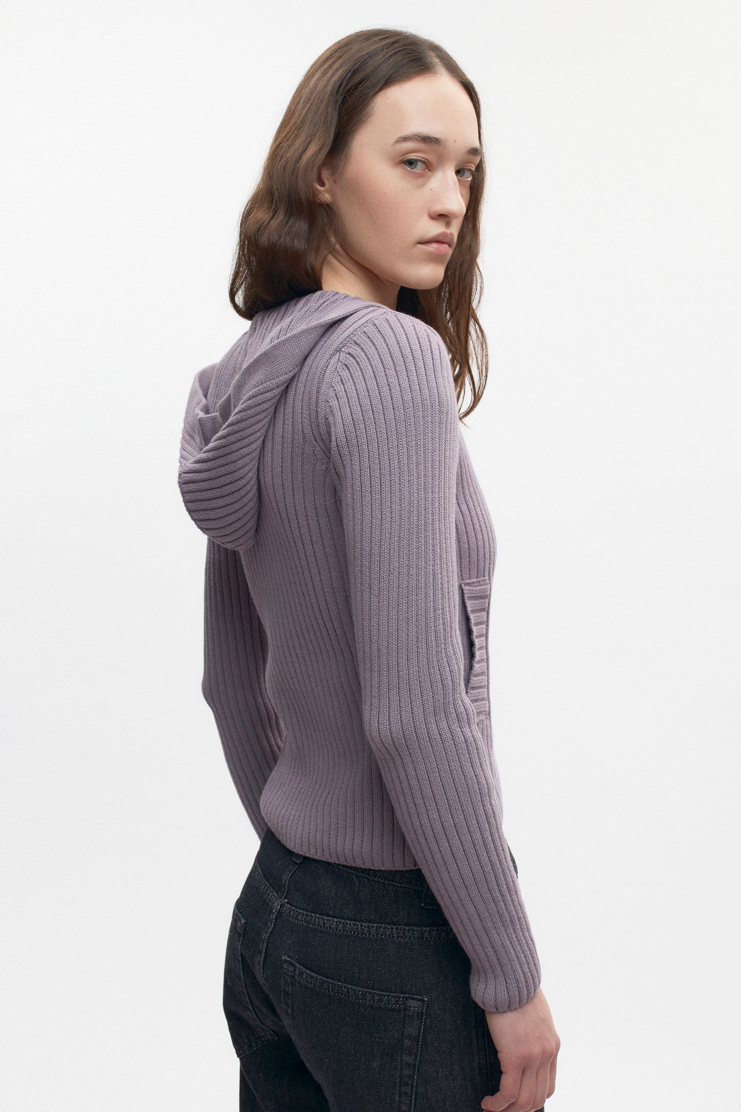 Women's Rib Zip Hoodie in Dusty Grape
