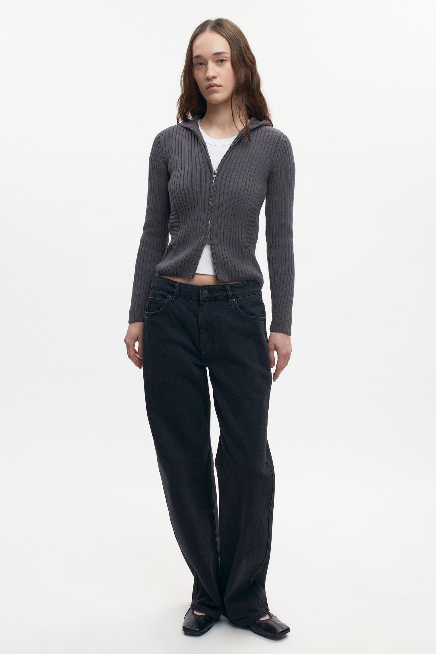 Women's Rib Zip Hoodie in Lava Smoke