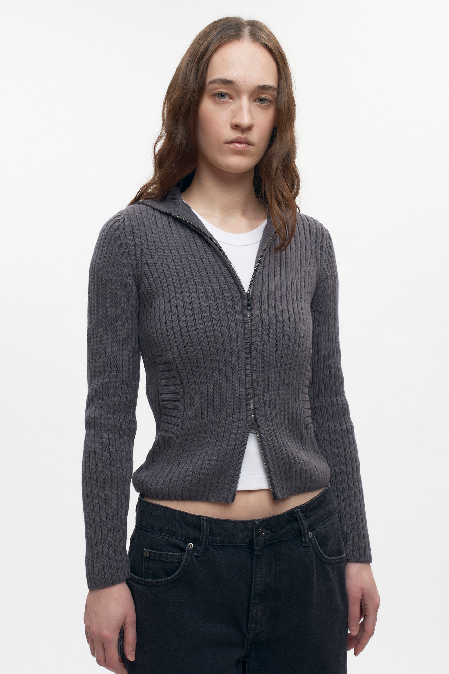 Women's Rib Zip Hoodie in Lava Smoke