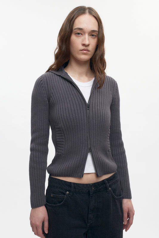 Women's Rib Zip Hoodie in Lava Smoke