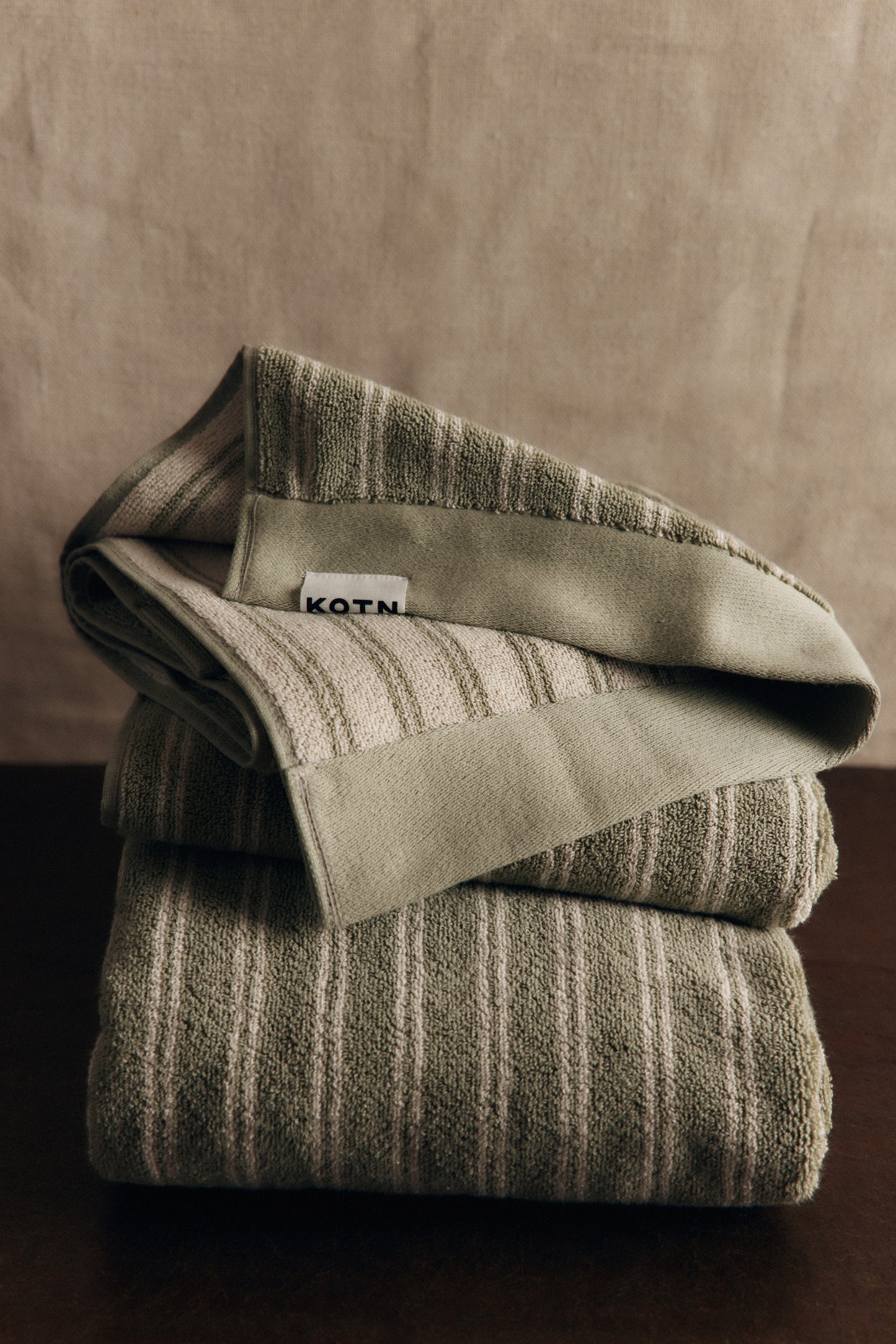 Egyptian Cotton Hand Towel (2 Pack) in Sage/Natural Stripe