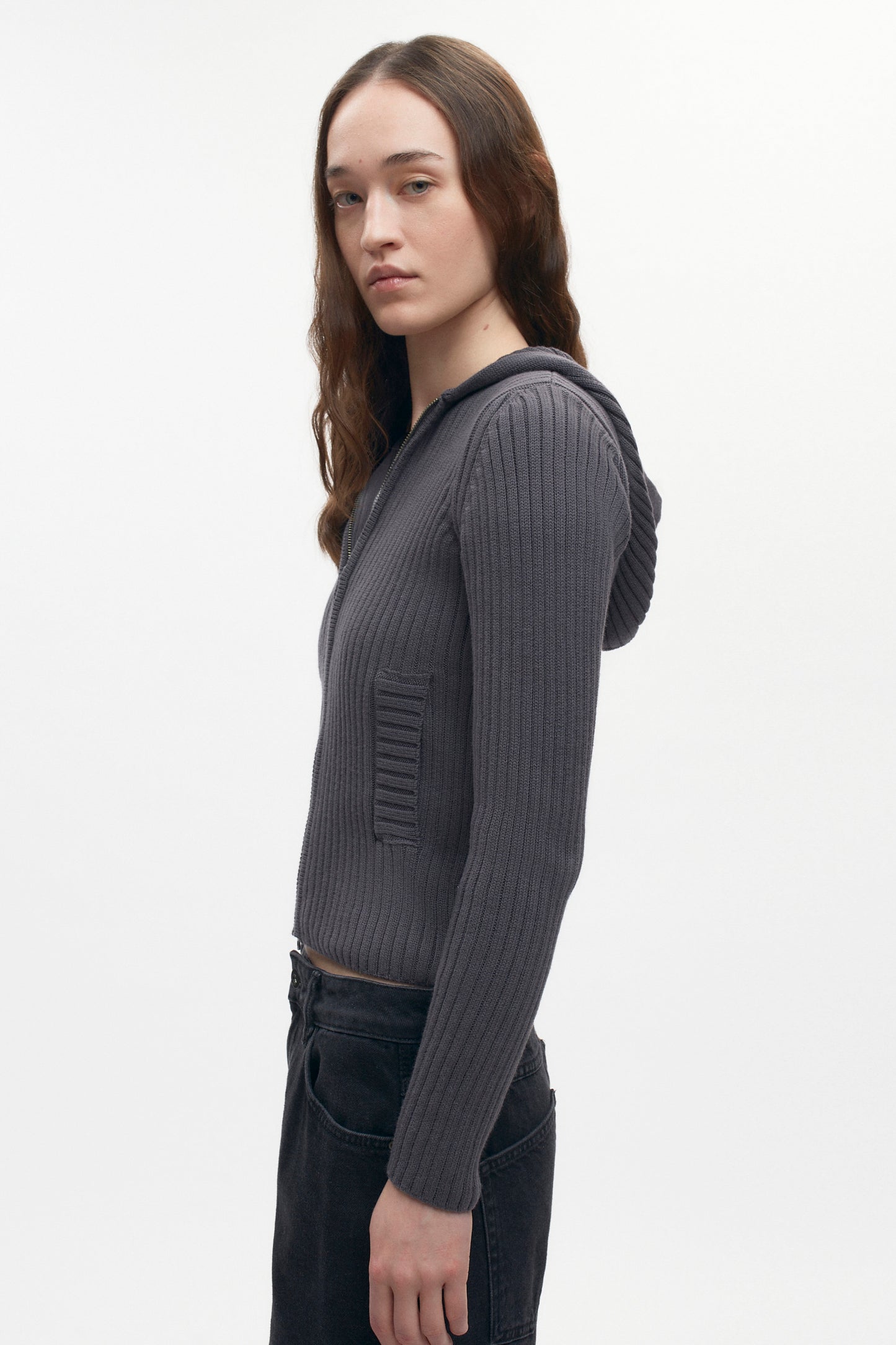 Women's Rib Zip Hoodie in Lava Smoke